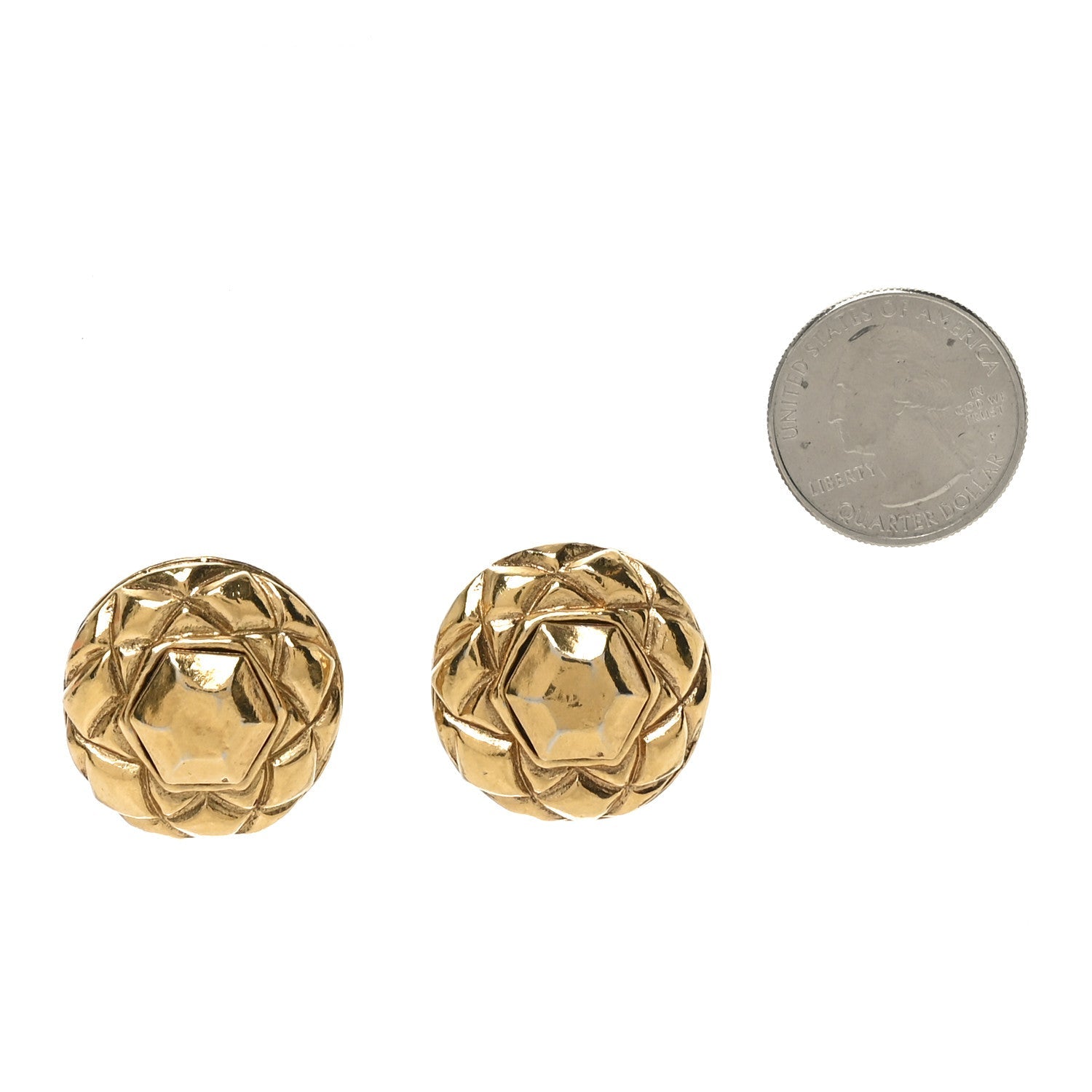 Round Quilted Clip On Earrings Gold
