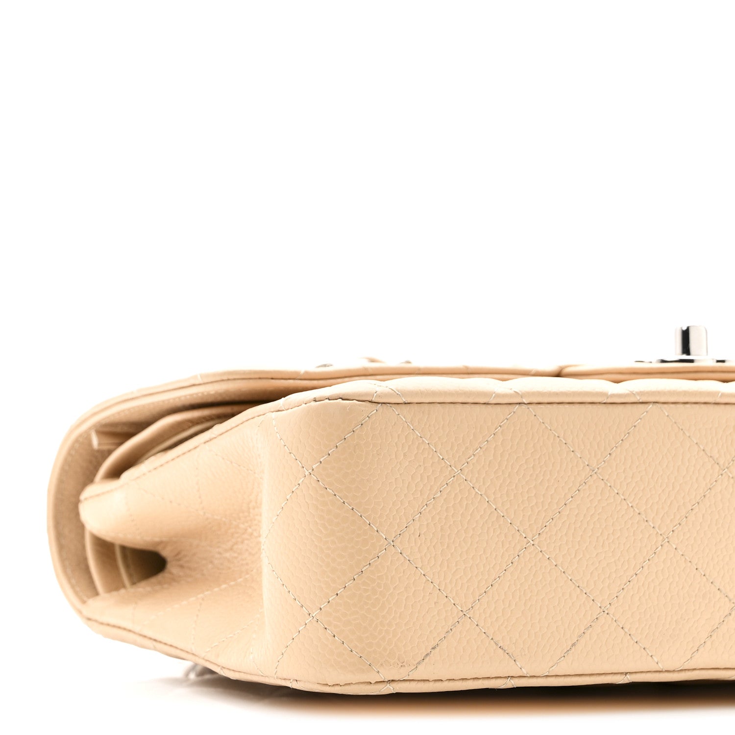 Caviar Quilted Medium Double Flap Beige