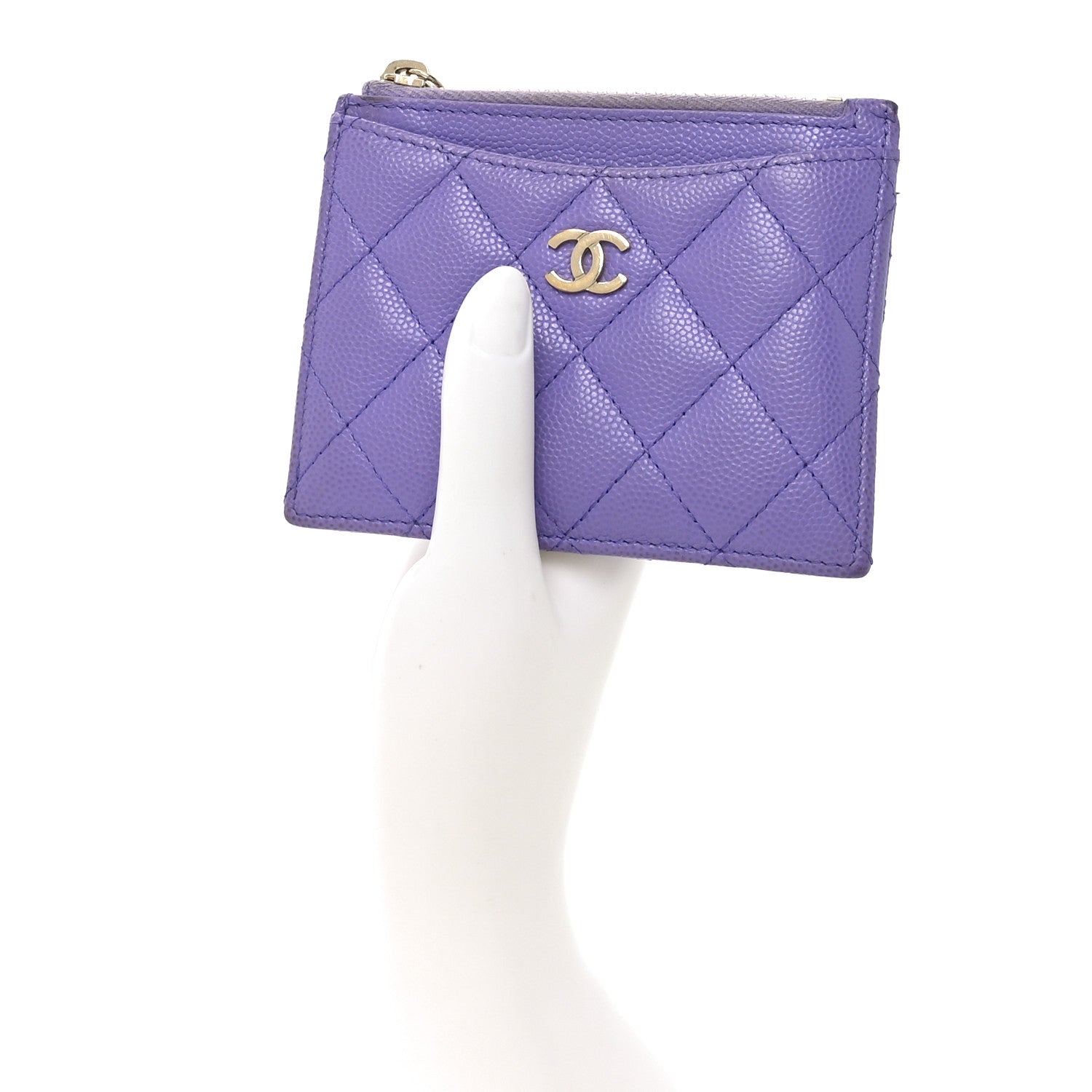 Caviar Quilted CC Zip Card Holder Purple