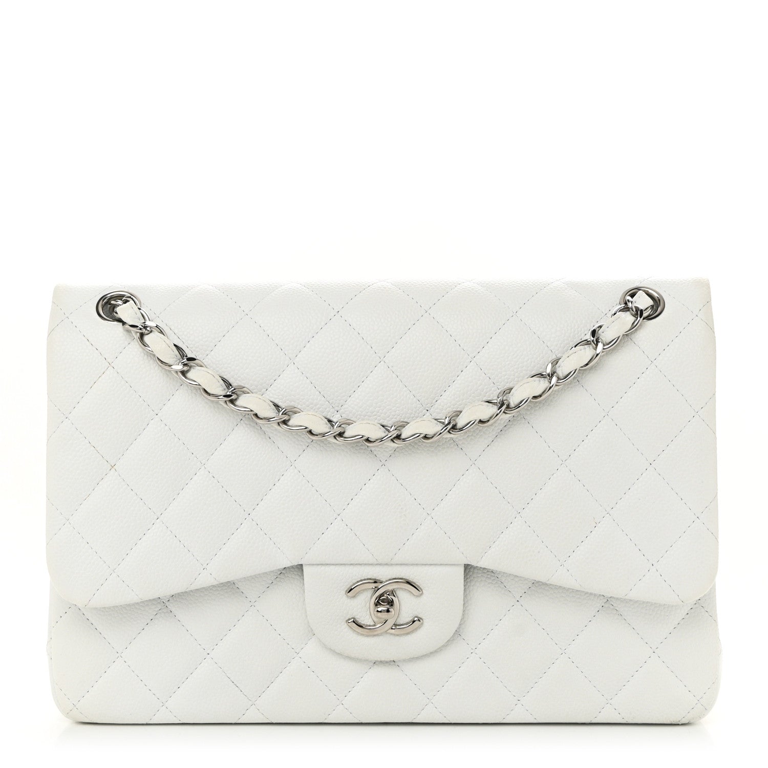 Caviar Quilted Jumbo Double Flap White