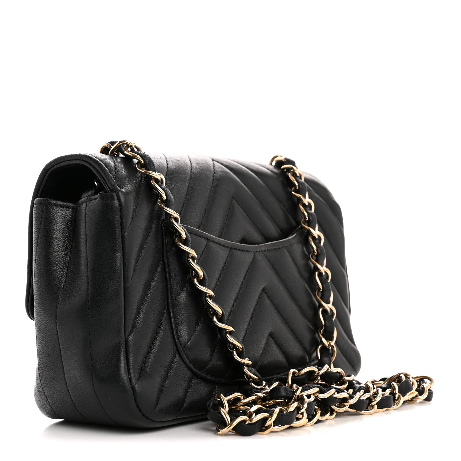 Lambskin Chevron Quilted Mini Rectangular Flap Black