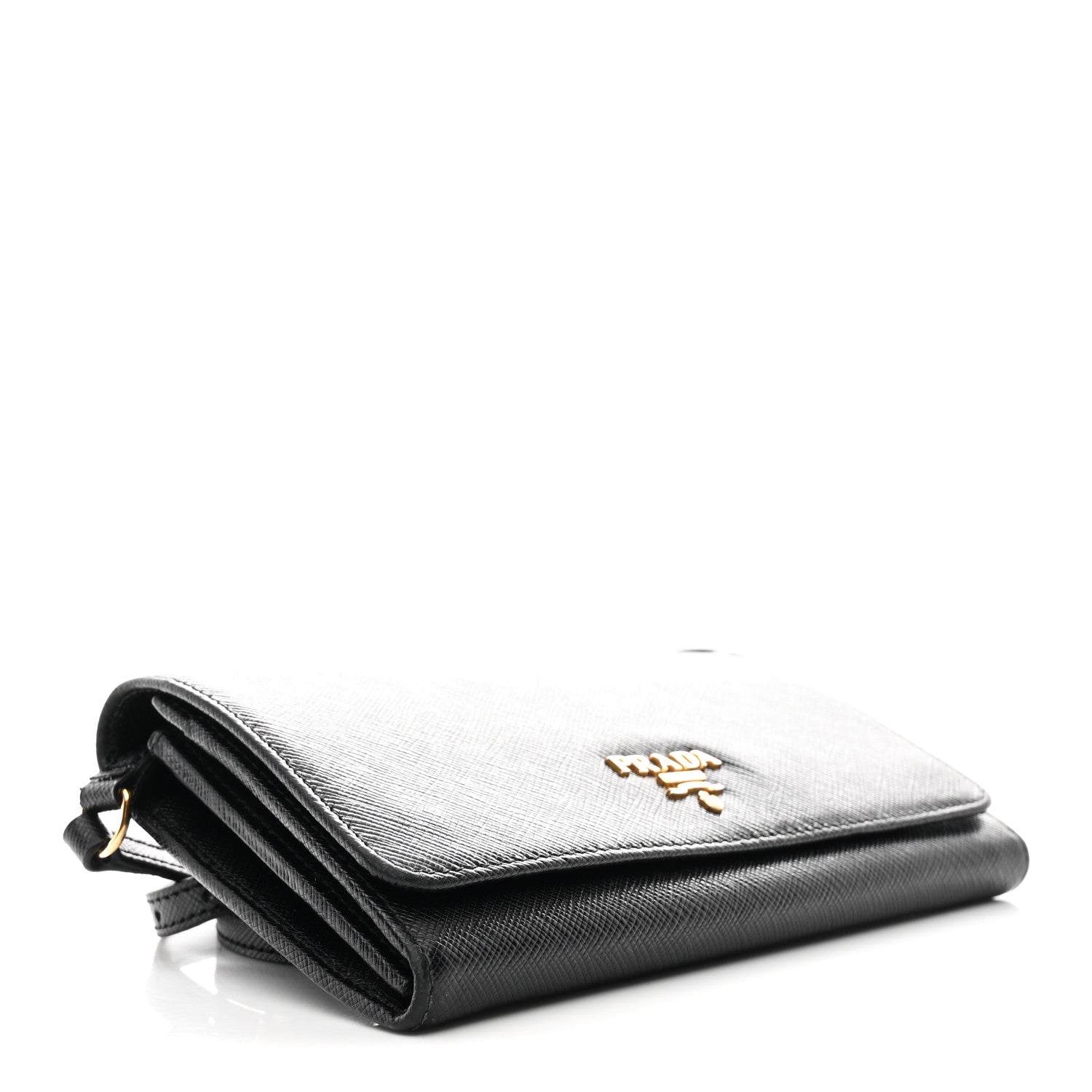 Saffiano Metal Flap Wallet With Strap Black