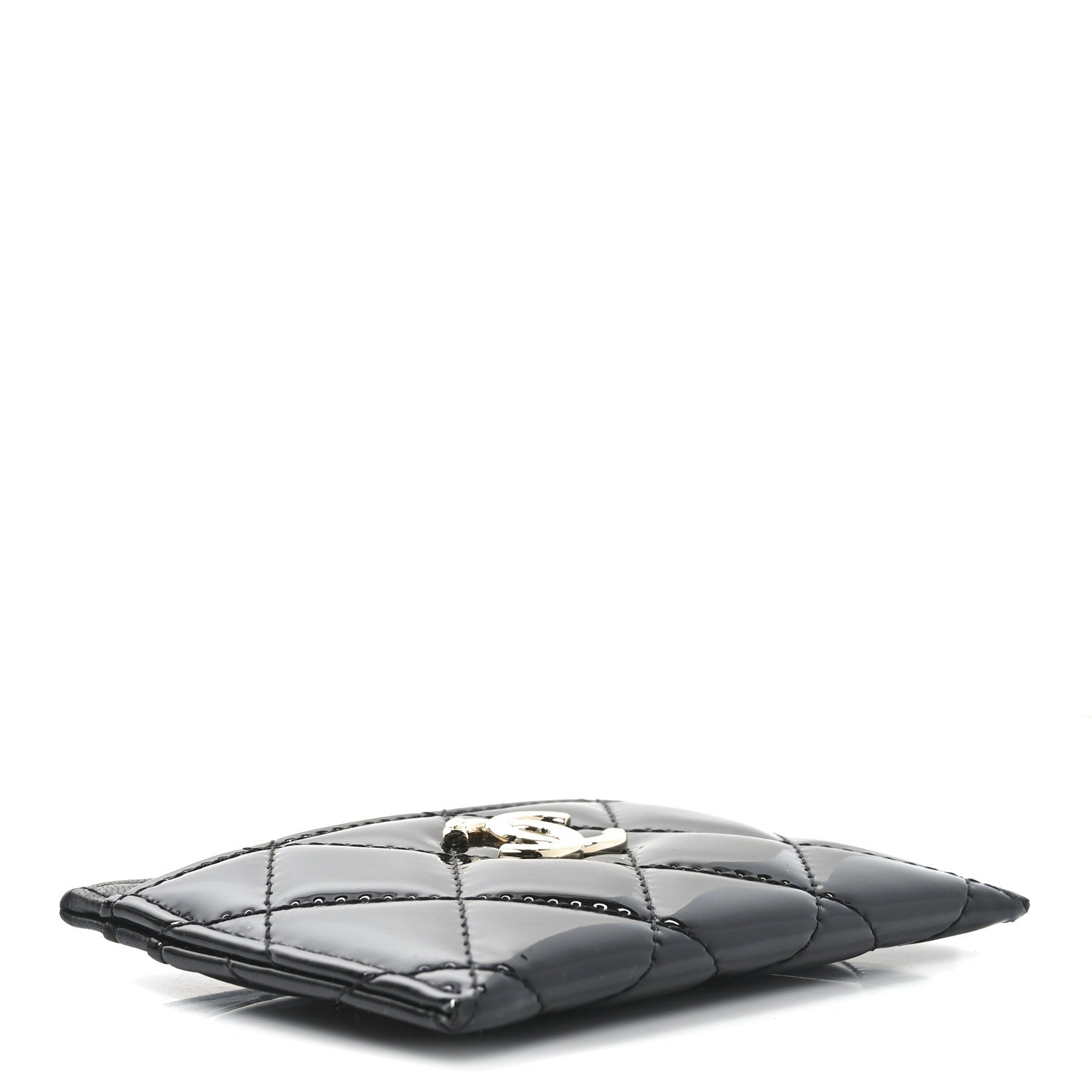 Patent Calfskin Quilted Card Holder Black