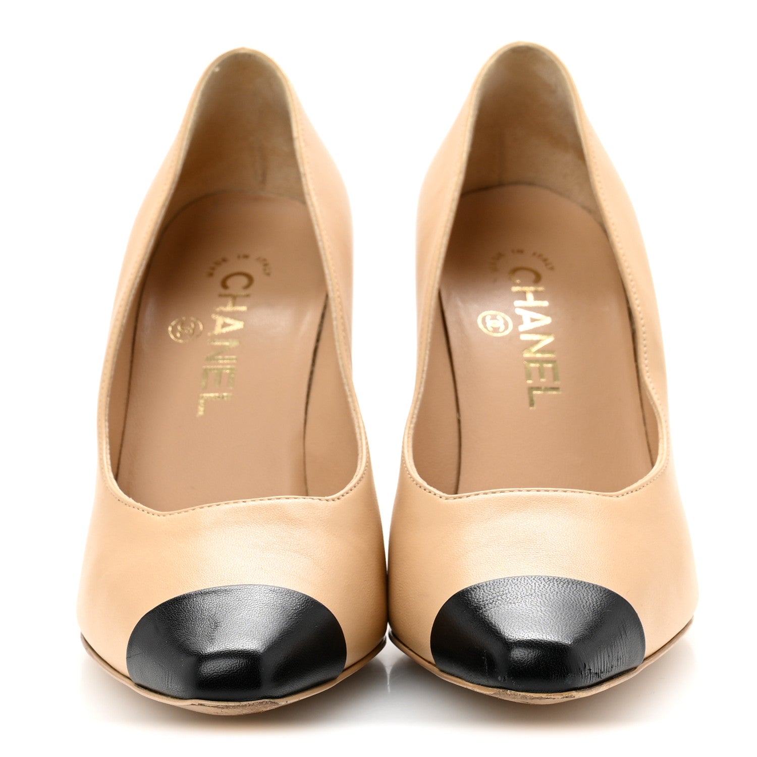 Lambskin Cap Toe Metal Heel Pumps 37.5 Beige Black