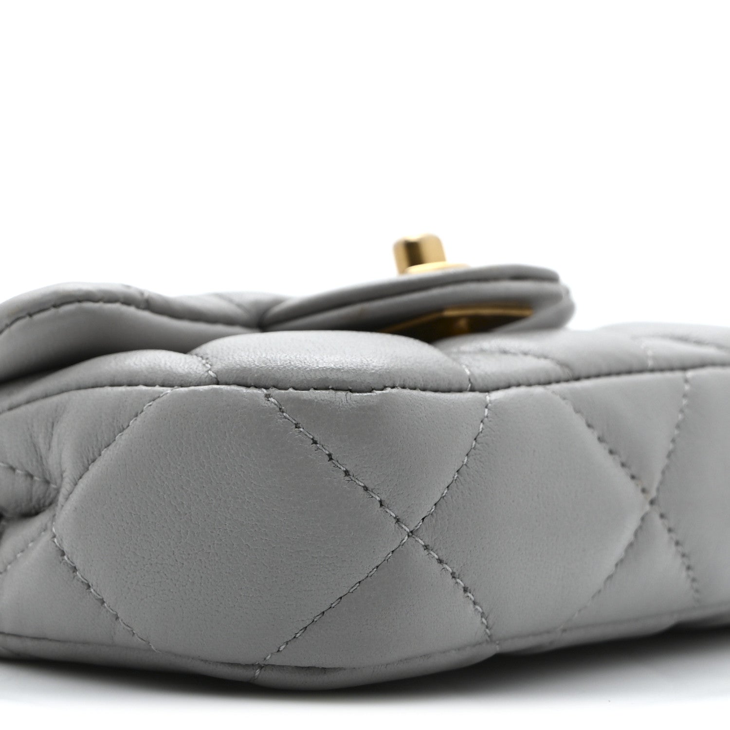 Calfskin Quilted Lady Handle Flap Card Holder With Chain Grey