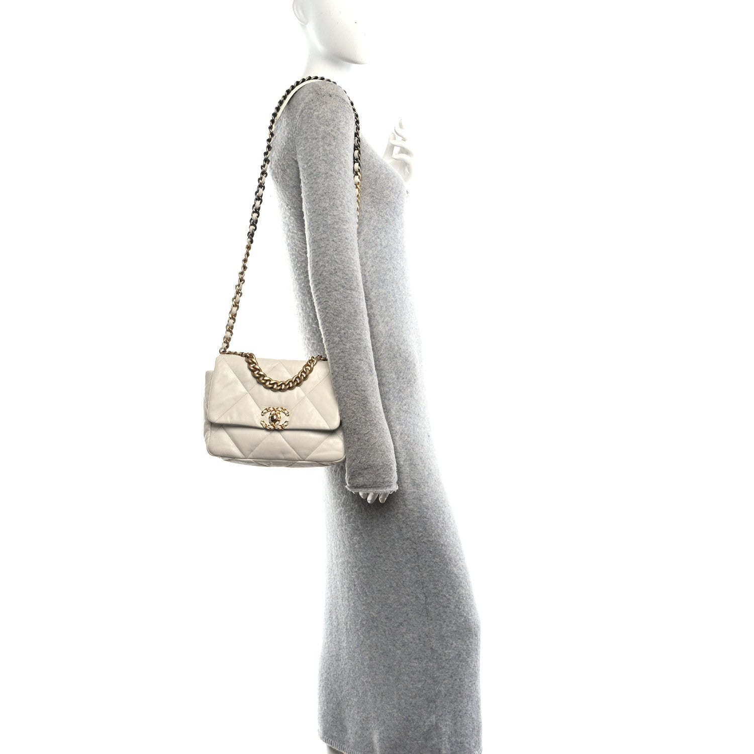 Goatskin Quilted Medium Chanel 19 Flap White