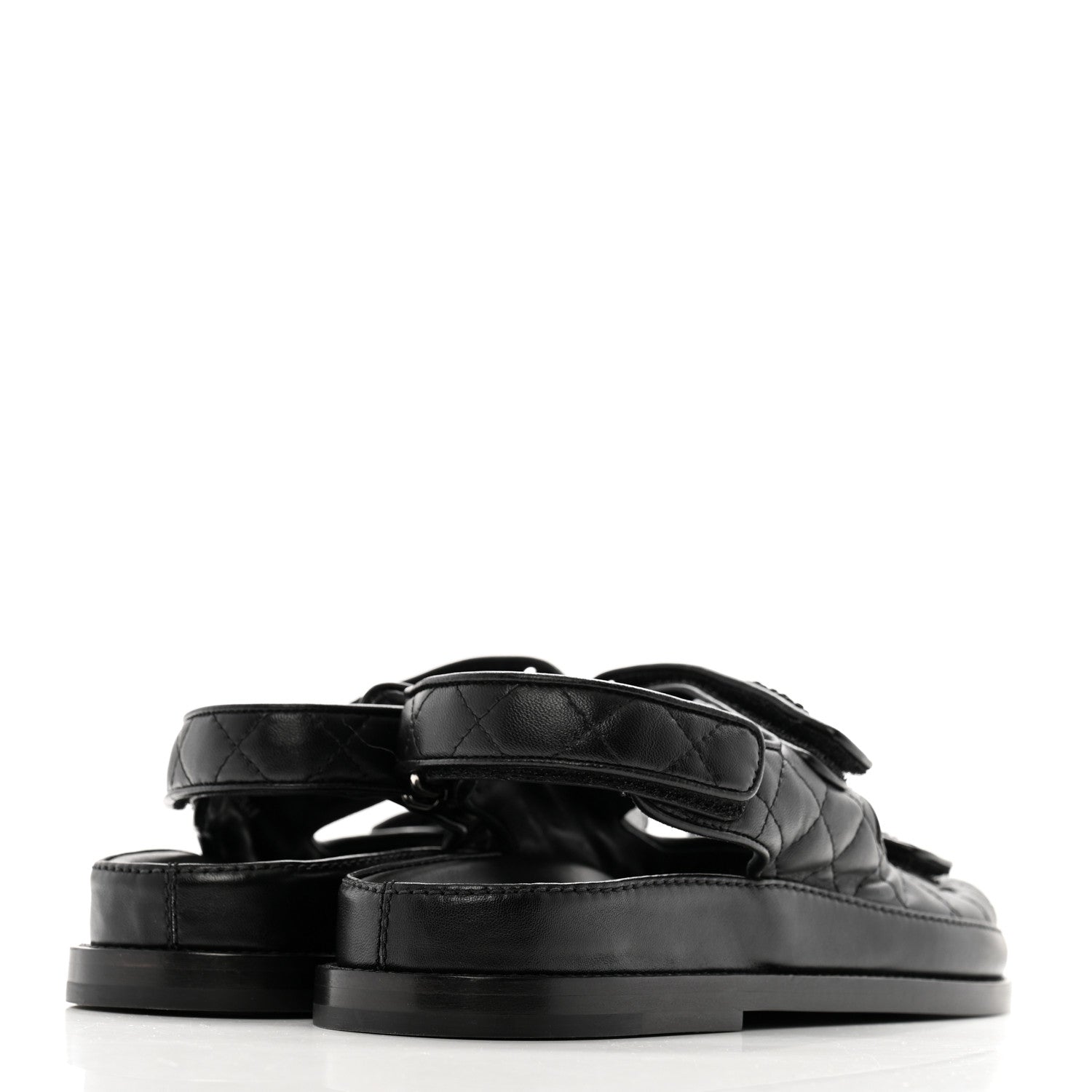 Lambskin Quilted Velcro Dad Sandals 37 So Black