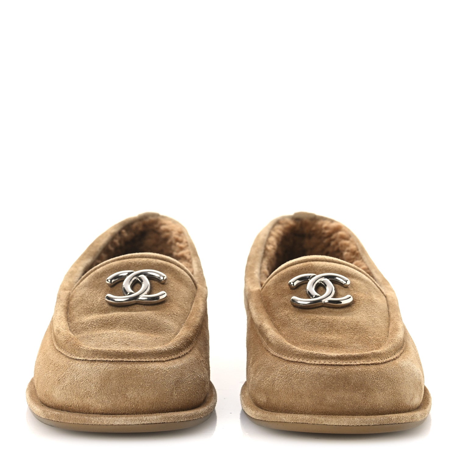 Suede Calfskin CC Loafers 36.5 Dark Beige