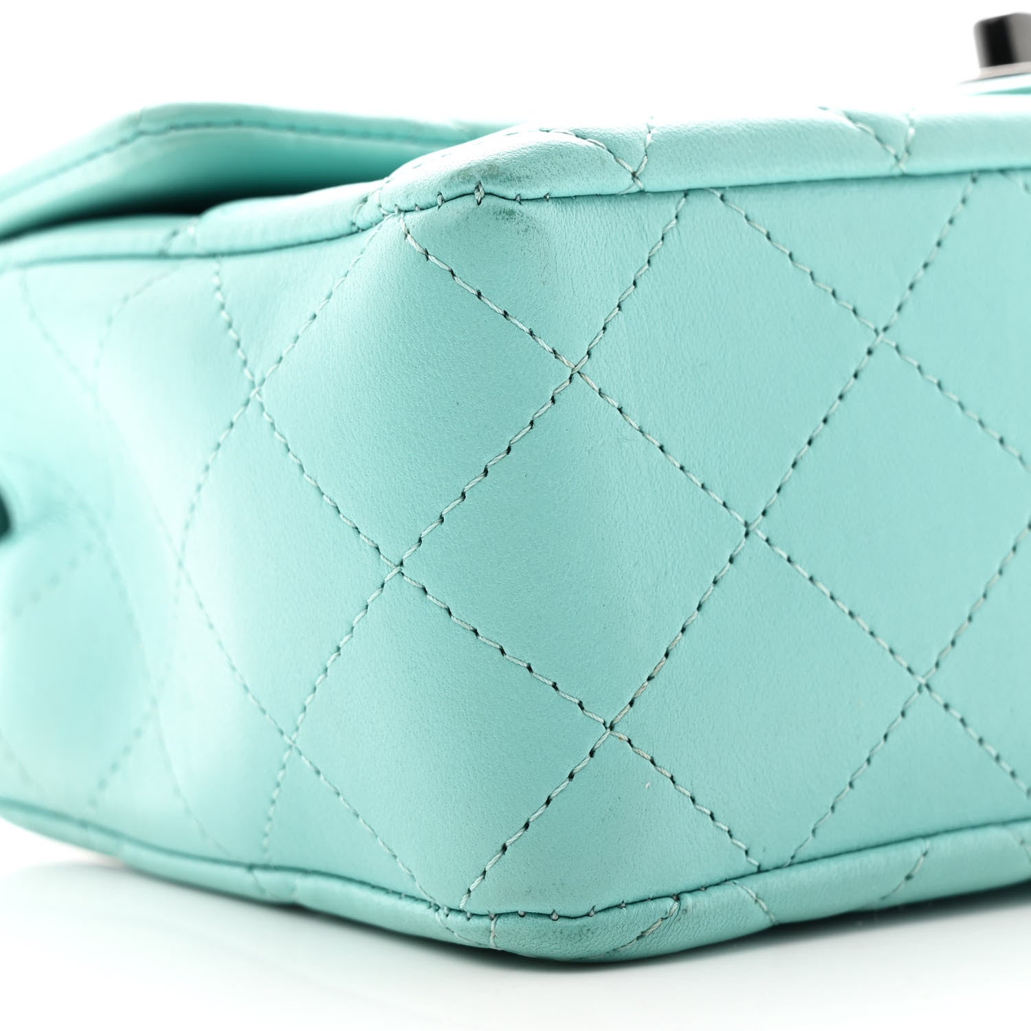 Lambskin Quilted Mini Rectangular Flap Turquoise