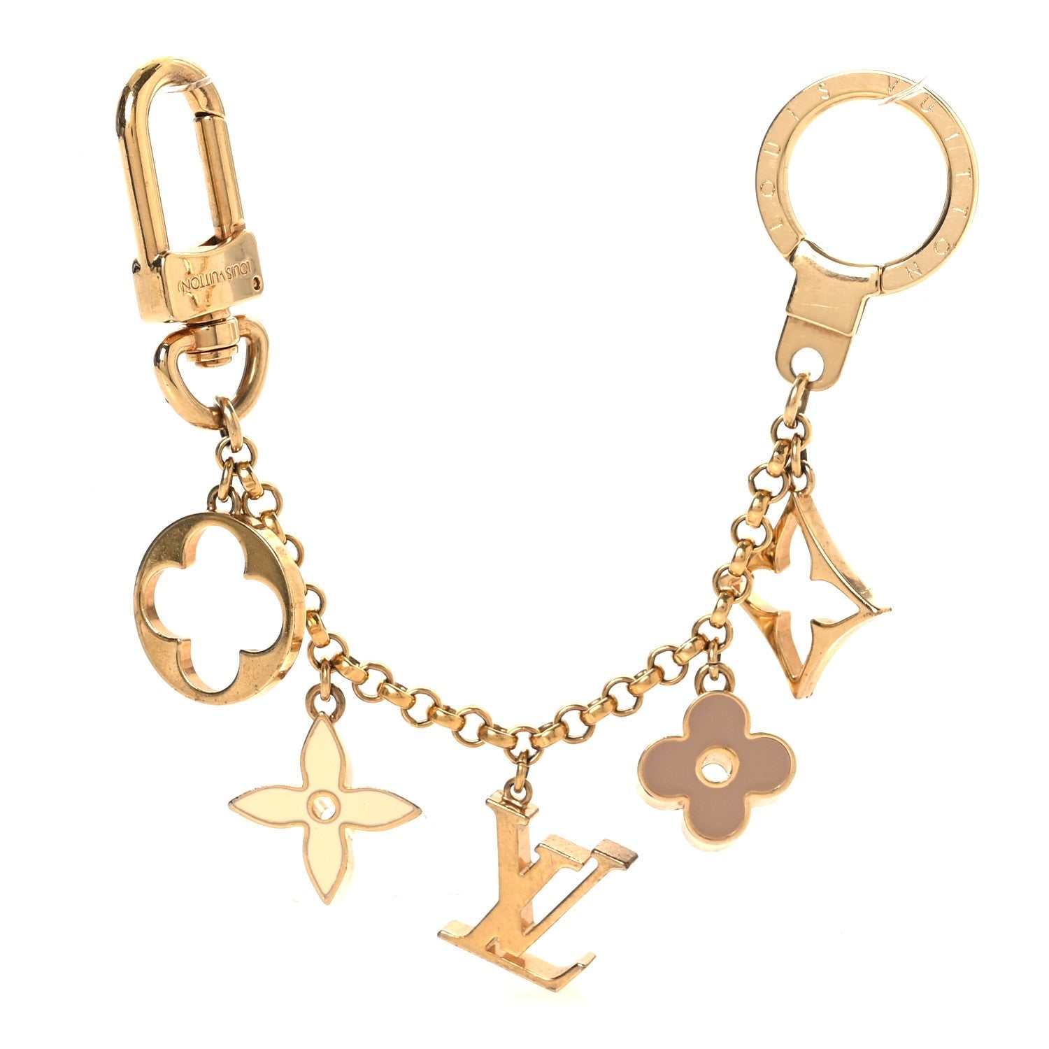 Brass Enamel Fleur De Monogram Bag Charm Chain Gold