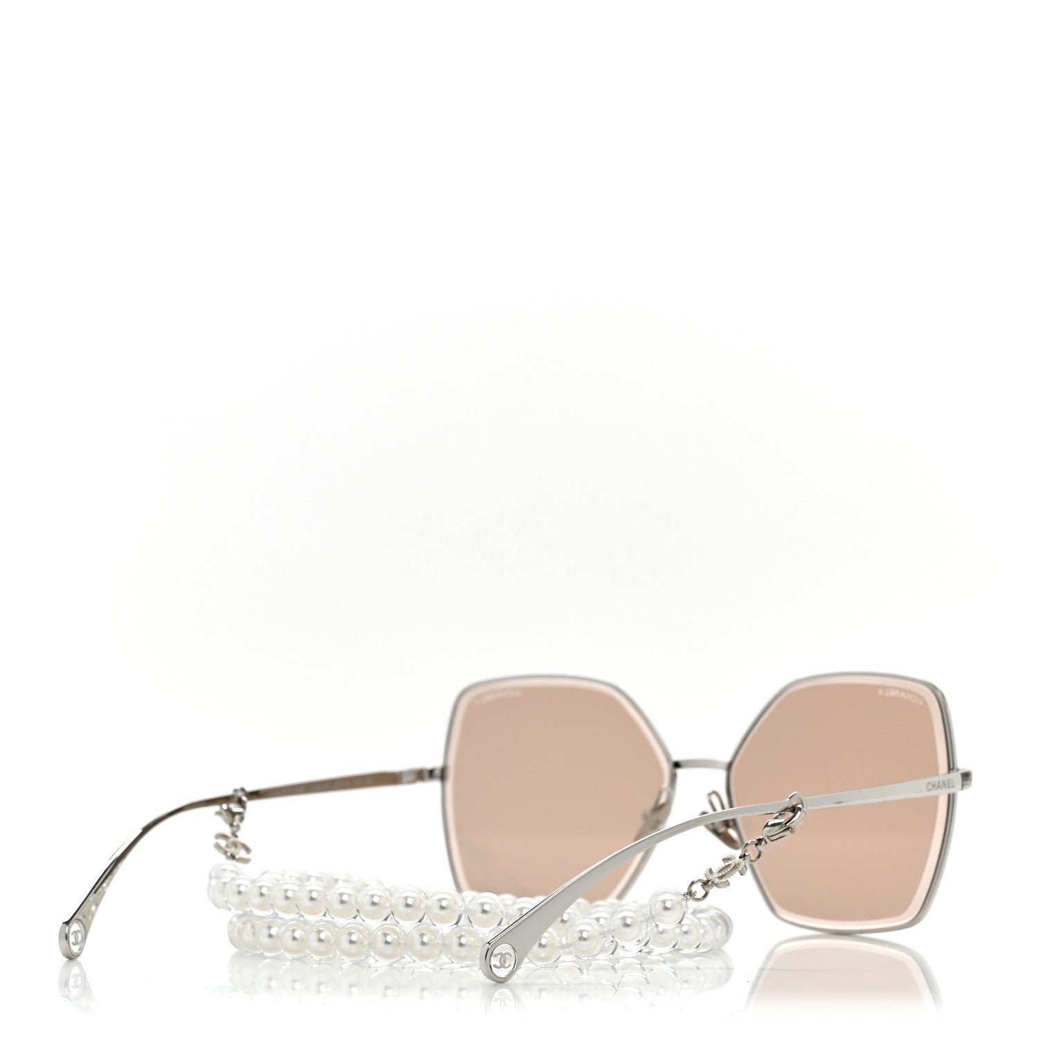 Butterfly Removable Pearl Chain Sunglasses 4262 Silver Brown