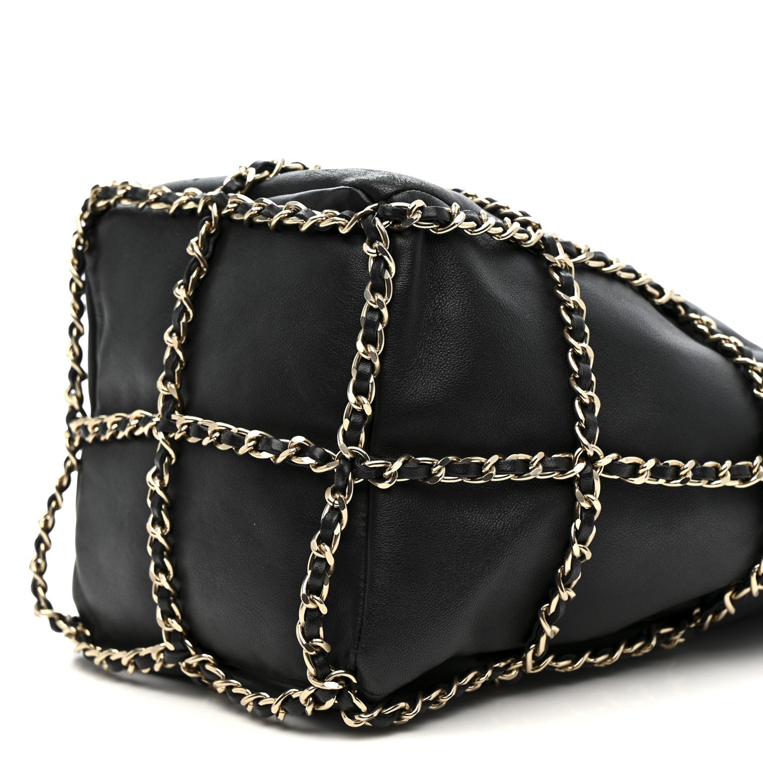 Lambskin Bucket Chain Drawstring Bag Black