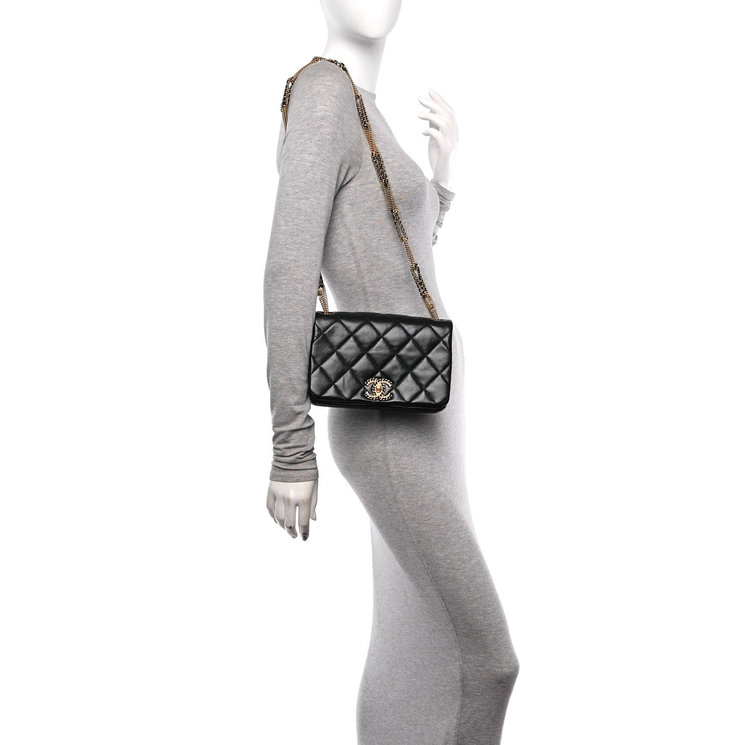 Lambskin Quilted On And On Small Chain Flap Black