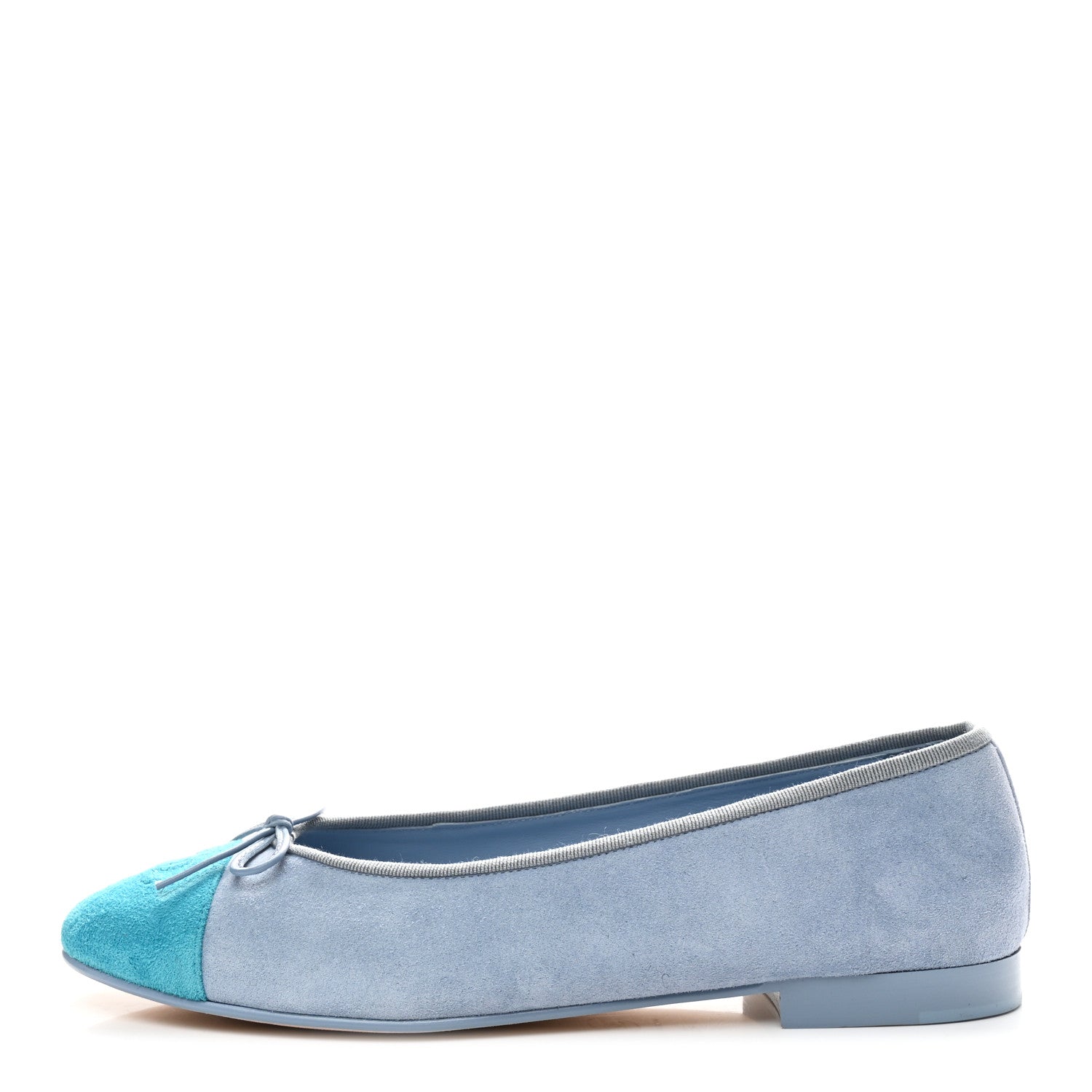Suede Calfskin Cap Toe CC Ballerina Flats 40.5 Light Blue Turquoise