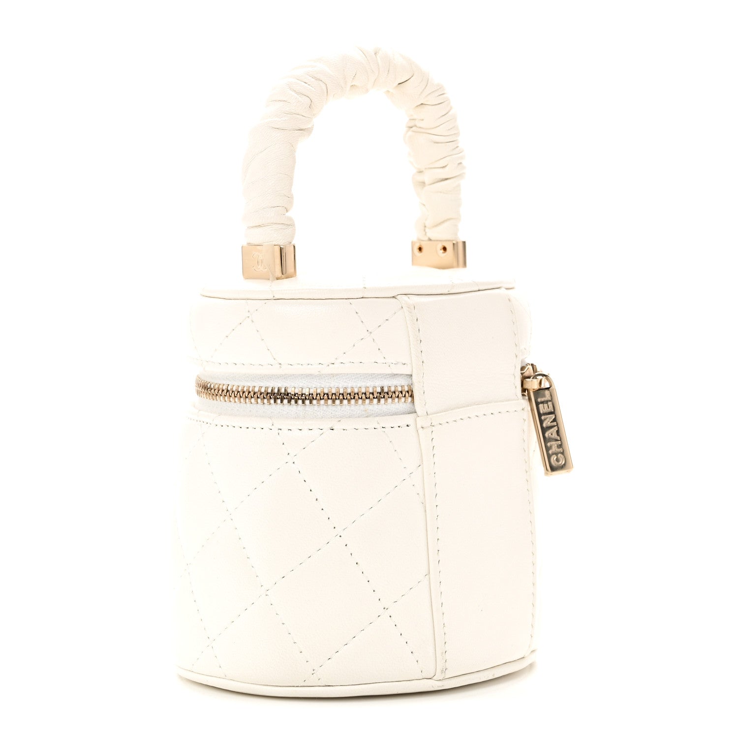 Lambskin Quilted Ruched Handle Vanity Case White