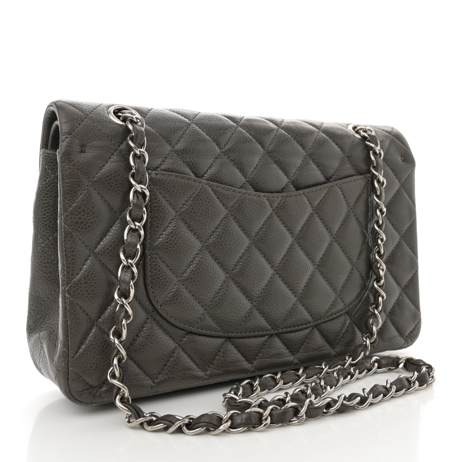 Caviar Quilted Medium Double Flap Dark Grey