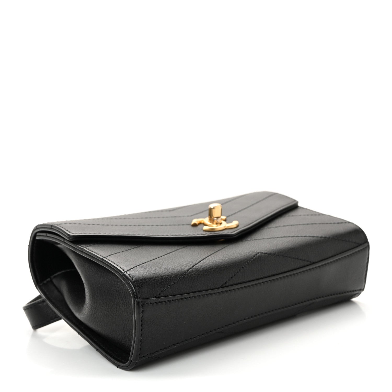Calfskin Chevron Stitched Coco Waist Bag Black