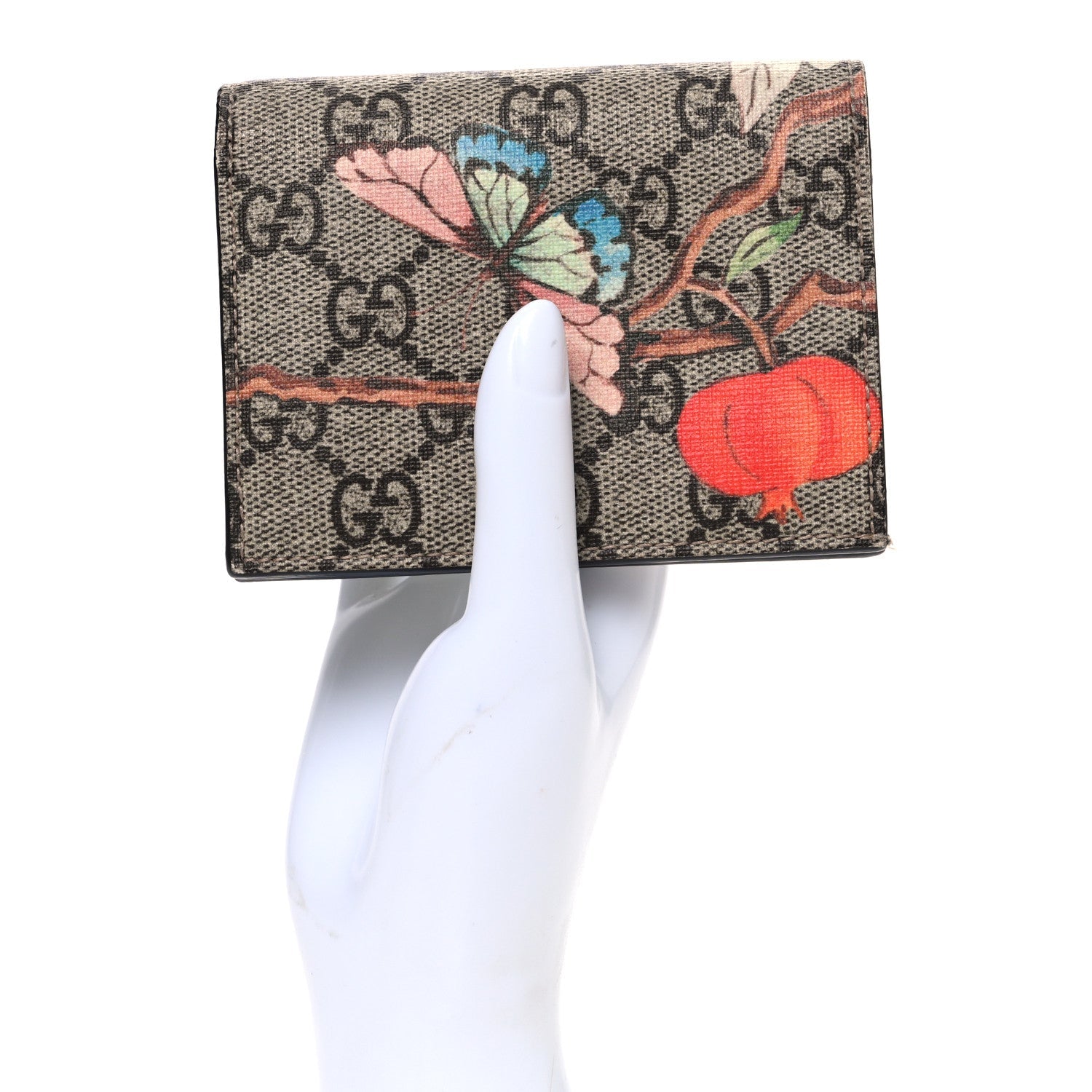 GG Supreme Monogram Tian Card Case Beige Multicolor Red