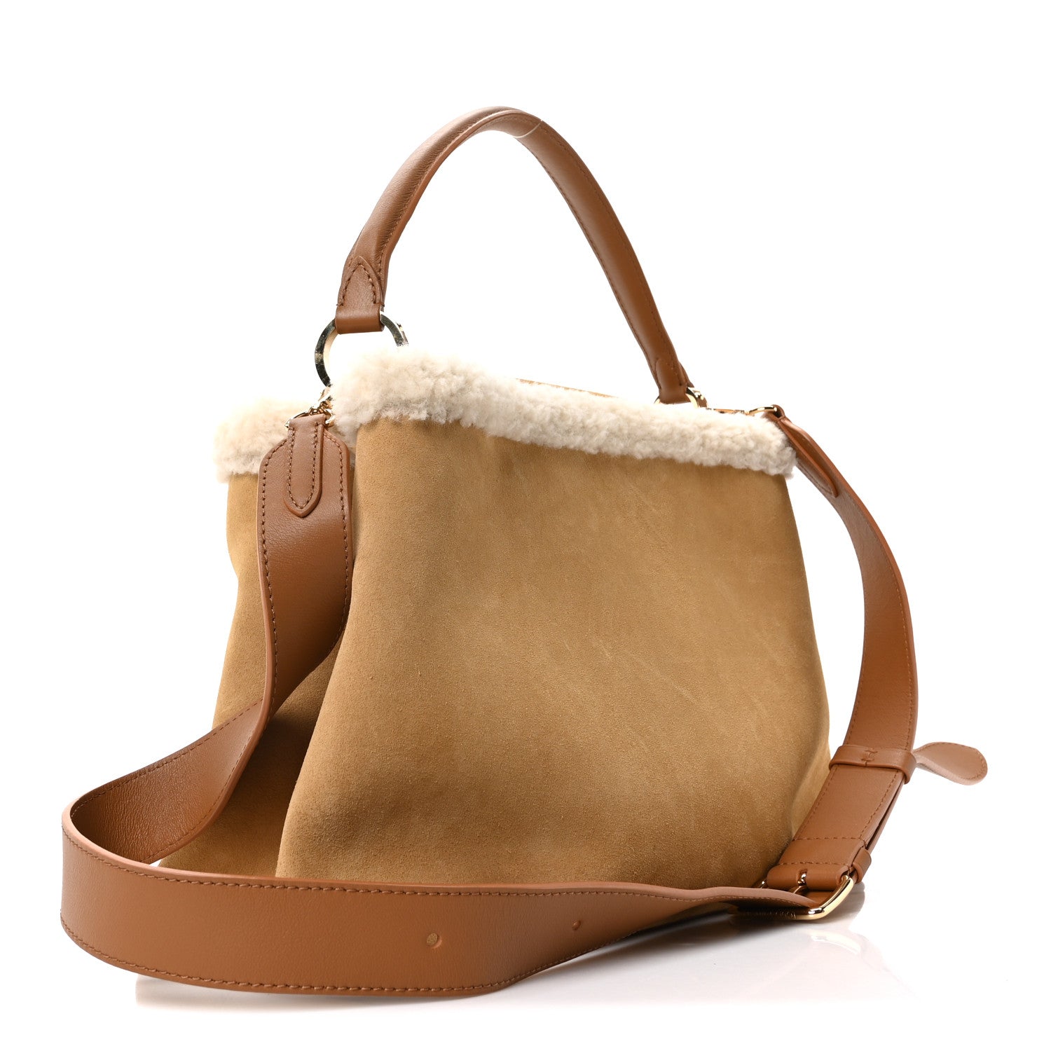 Suede Calfskin Shearling Capucines GM Souple Beige