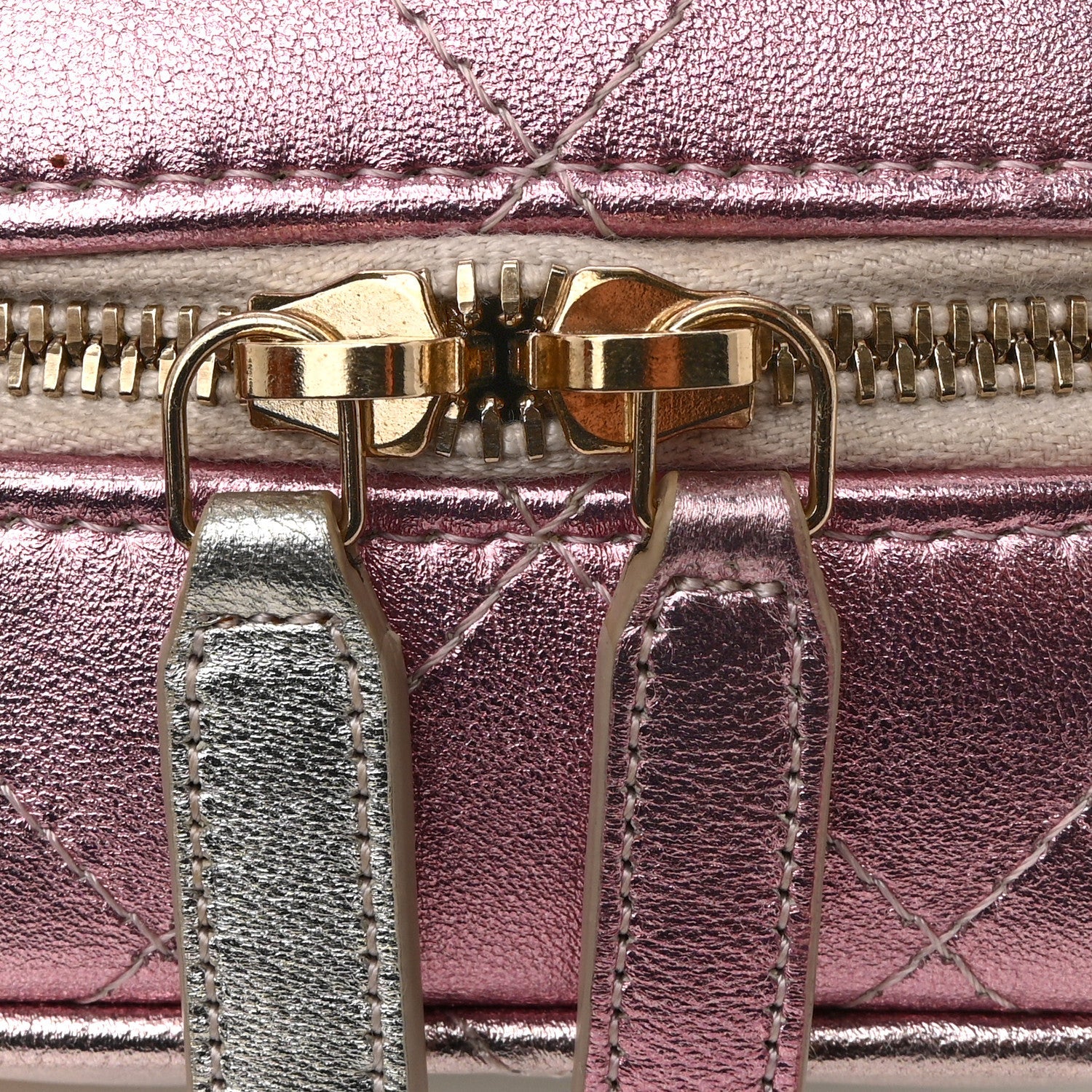 Gradient Metallic Lambskin Quilted Like A Wallet Clutch With Chain Gold Pink