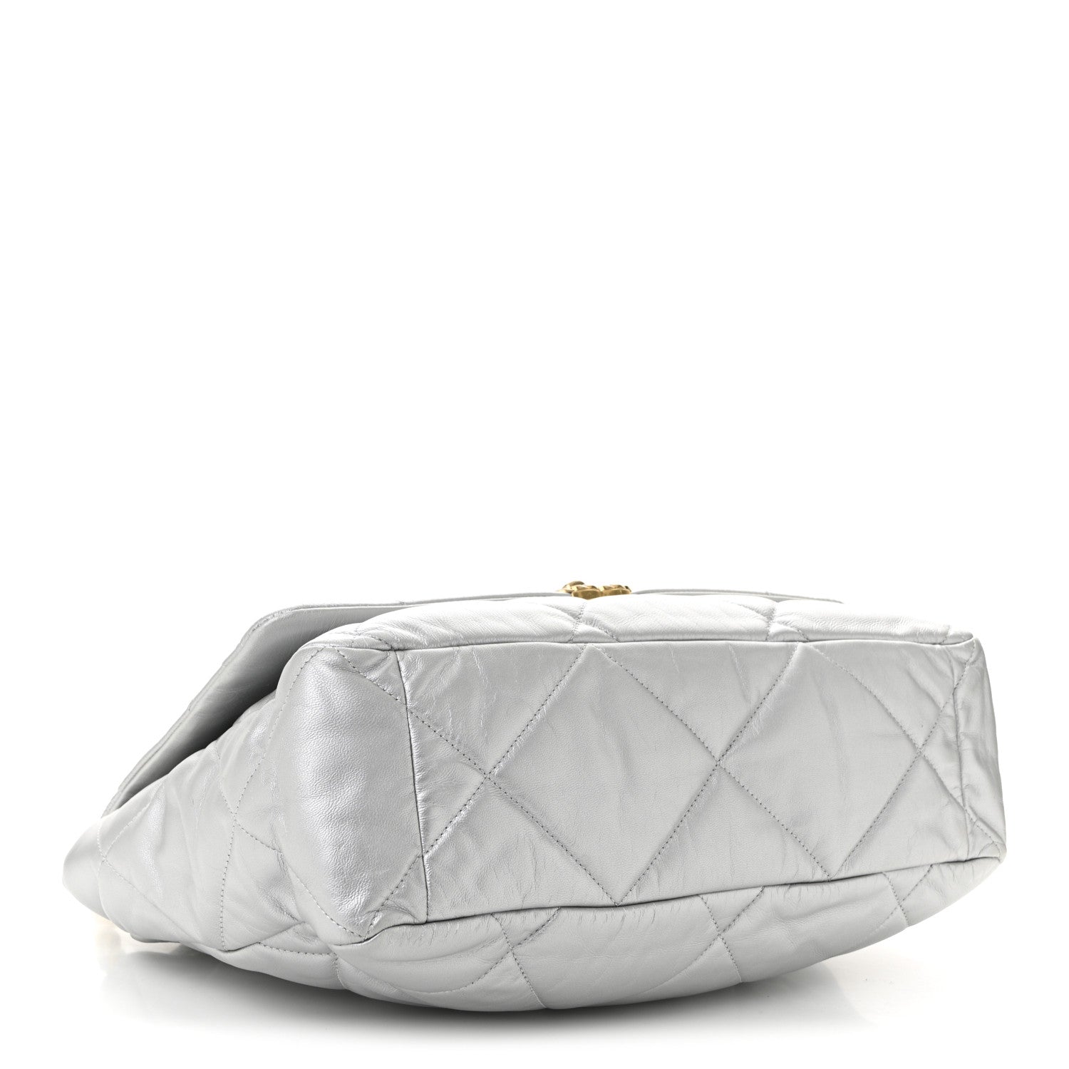 Metallic Goatskin Quilted Maxi Chanel 19 Flap Silver
