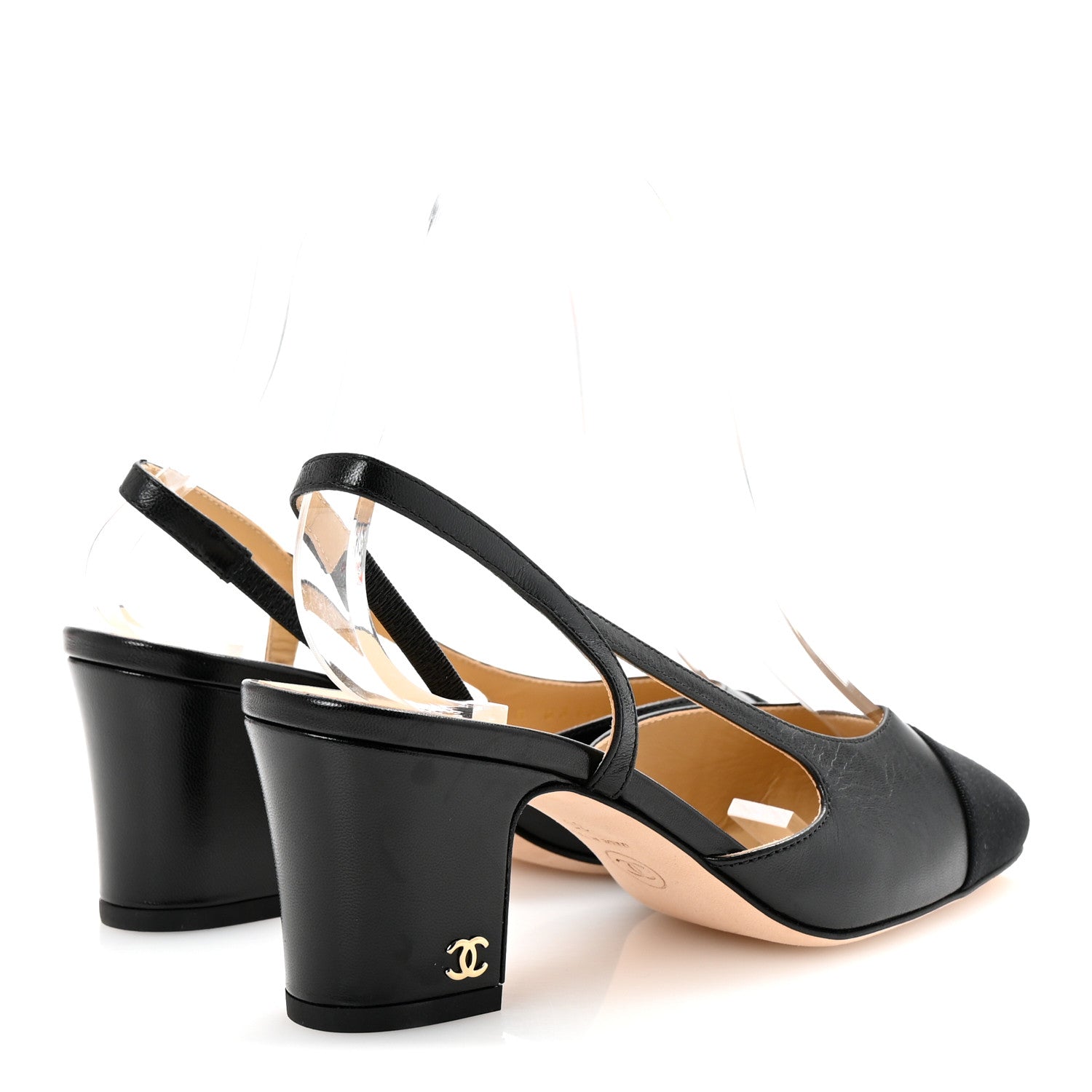 Goatskin Grosgrain Cap Toe CC Slingback Pumps 35 Black