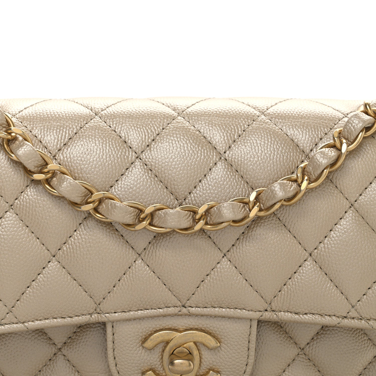 Metallic Caviar Quilted Small Double Flap Gold