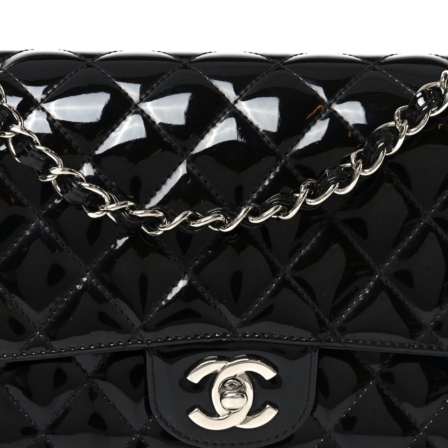 Patent Quilted Medium Double Flap Black