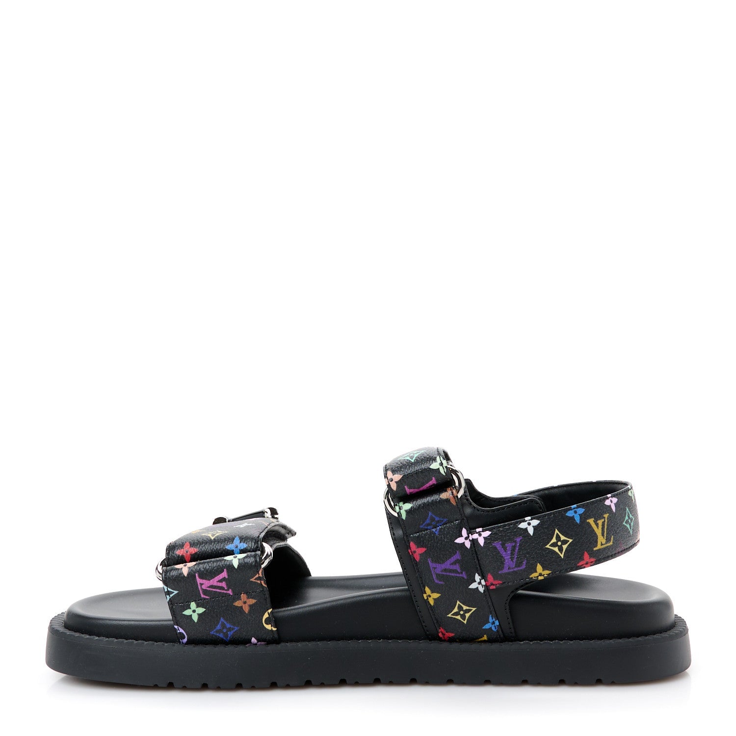 LV X TM Monogram Multicolor Sunset Flat Sandals 38 Black