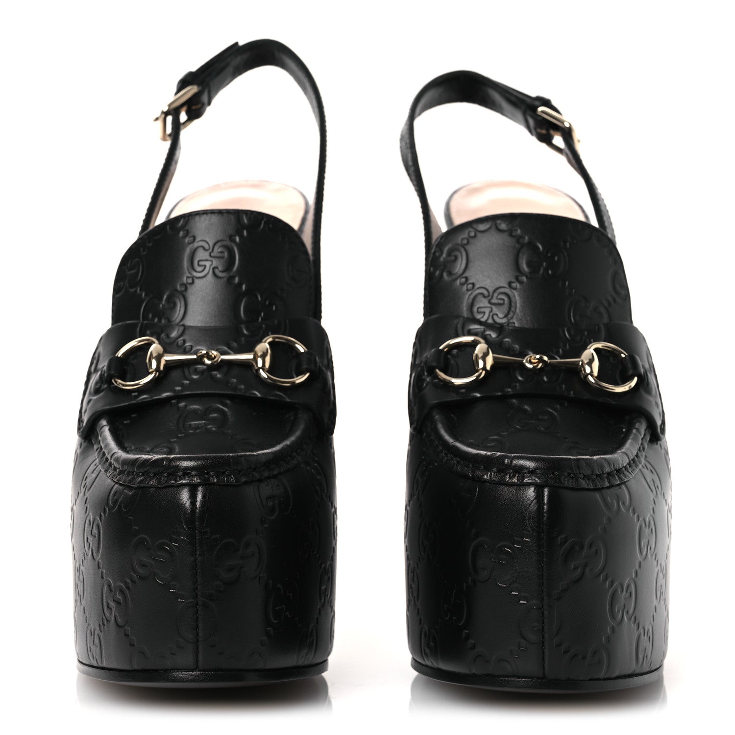 Guccissima Horsebit Platform 70/160mm Slingback Mules 38.5 Black