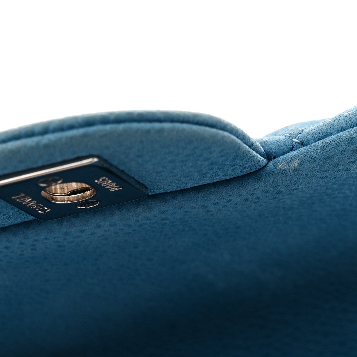 Iridescent Caviar Quilted Extra Mini Flap Light Blue