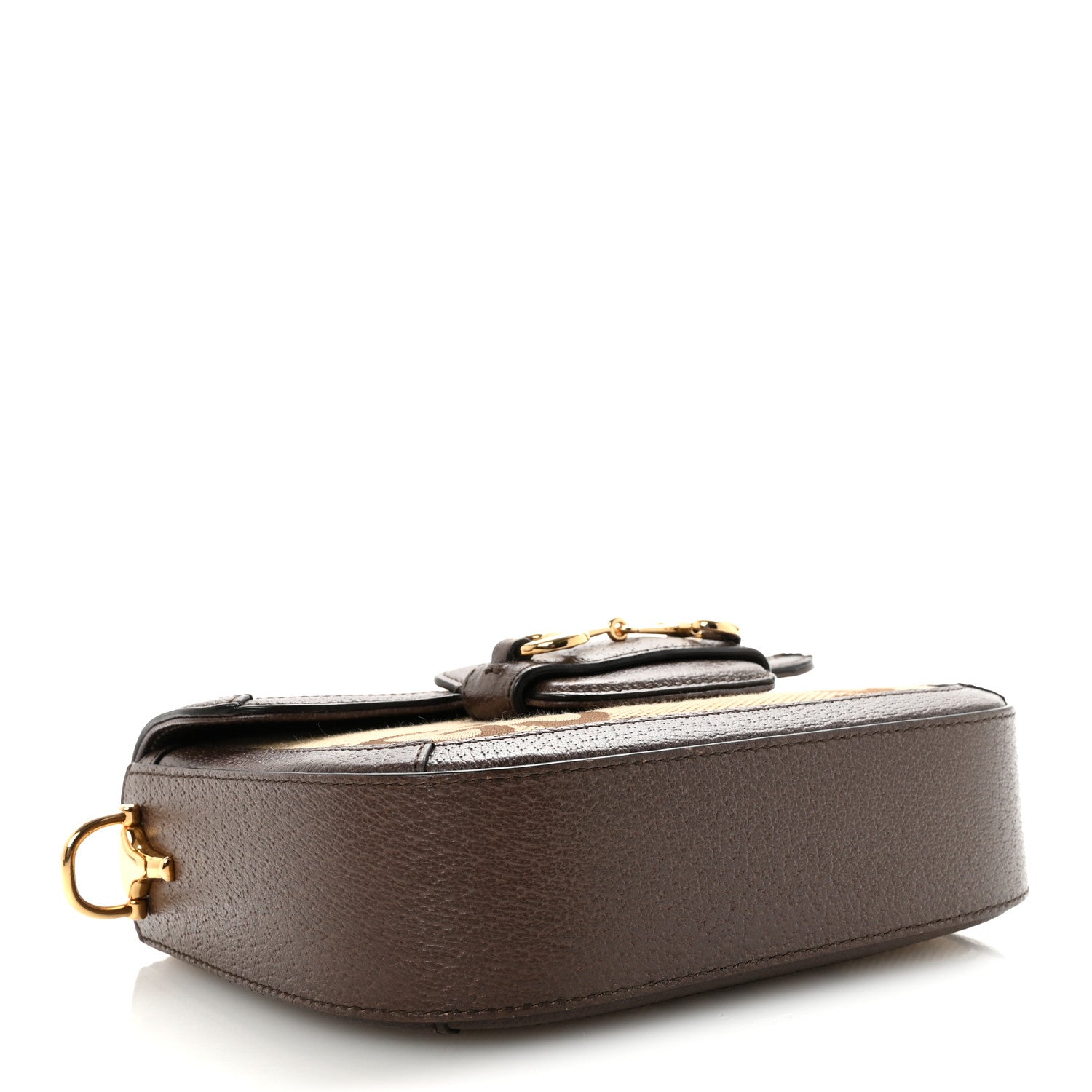 Monogram Jumbo GG Textured Dollar Calfskin Web Mini Horsebit 1955 Shoulder Bag Camel Ebony New Acero