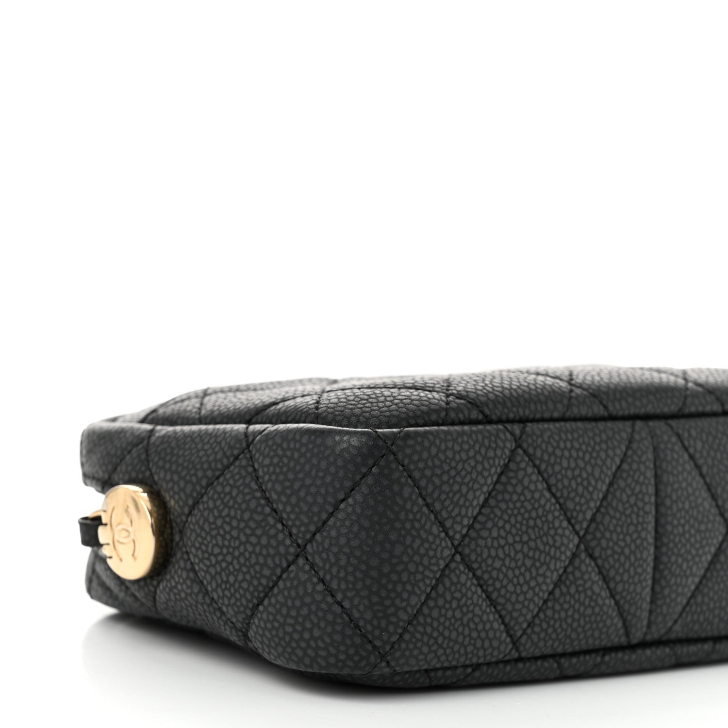 Iridescent Caviar Quilted Mini Coco Tassel Camera Case Black