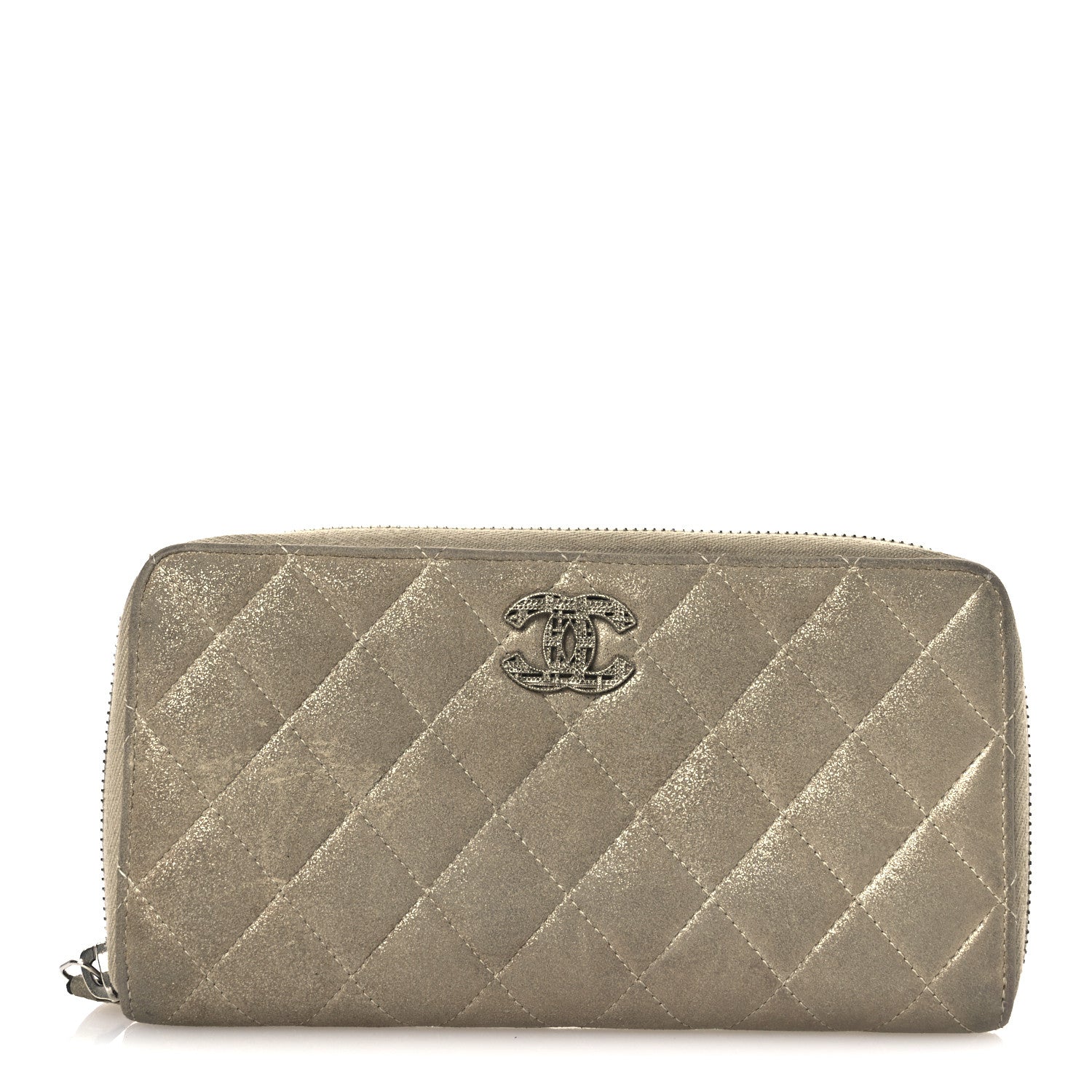 Iridescent Lambskin Quilted CC Long Zipped Wallet Gold