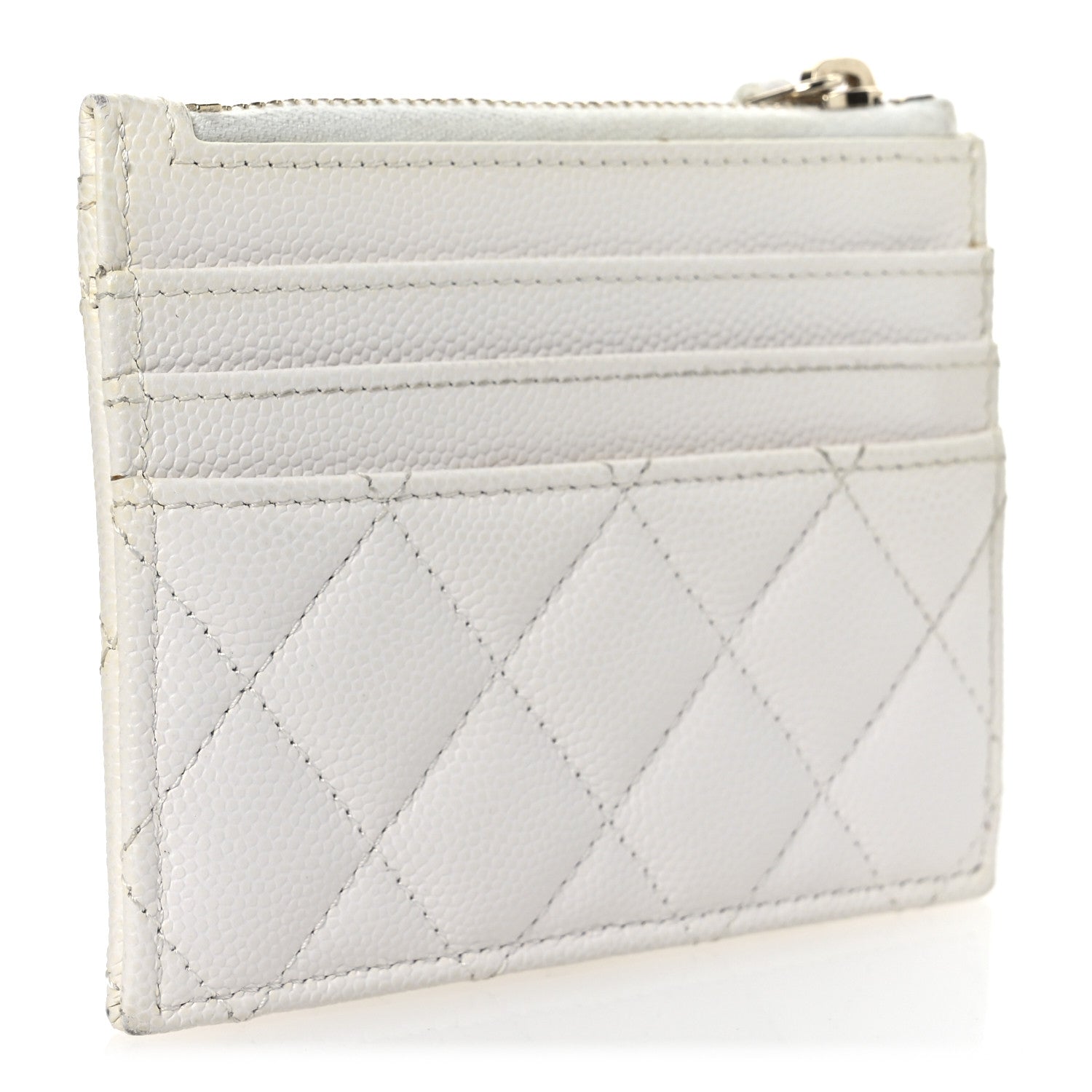 Caviar Quilted CC Zip Card Holder White