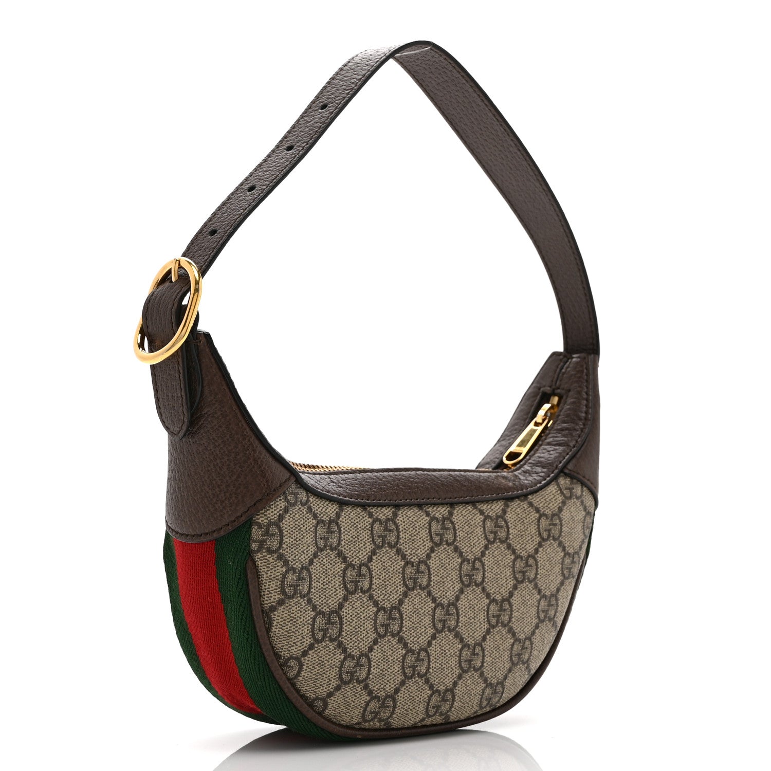 GG Supreme Monogram Textured Calfskin Web Mini Ophidia Half Moon Hobo Beige Ebony New Acero