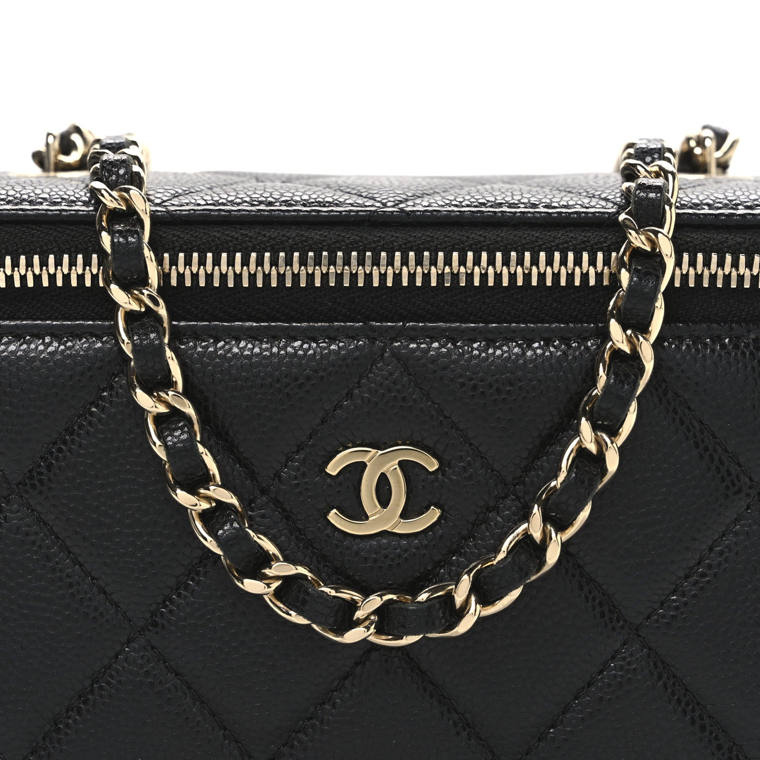 Caviar Quilted Small Vanity Case With Chain Black