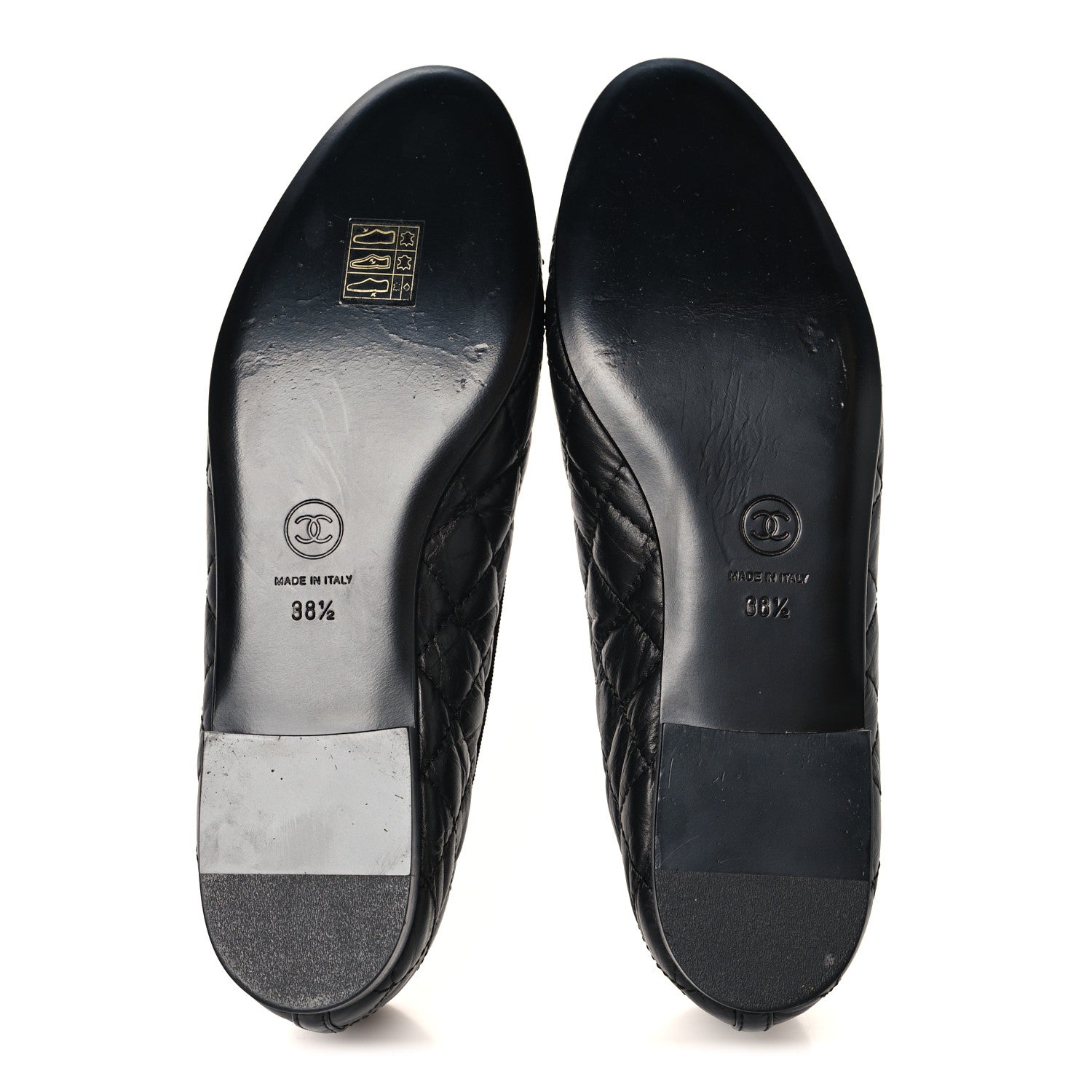 Aged Calfskin Quilted CC Cap Toe Ballerina Flats 38.5 Black