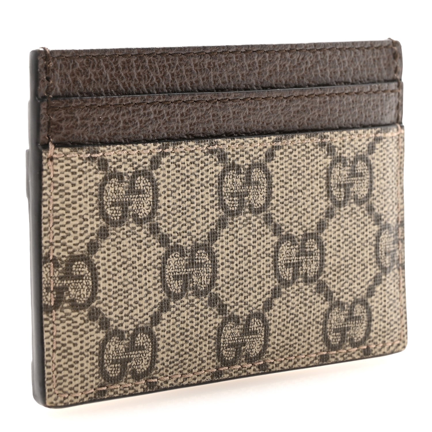 GG Supreme Monogram Textured Dollar Calfskin Ophidia Card Holder Beige Ebony New Acero