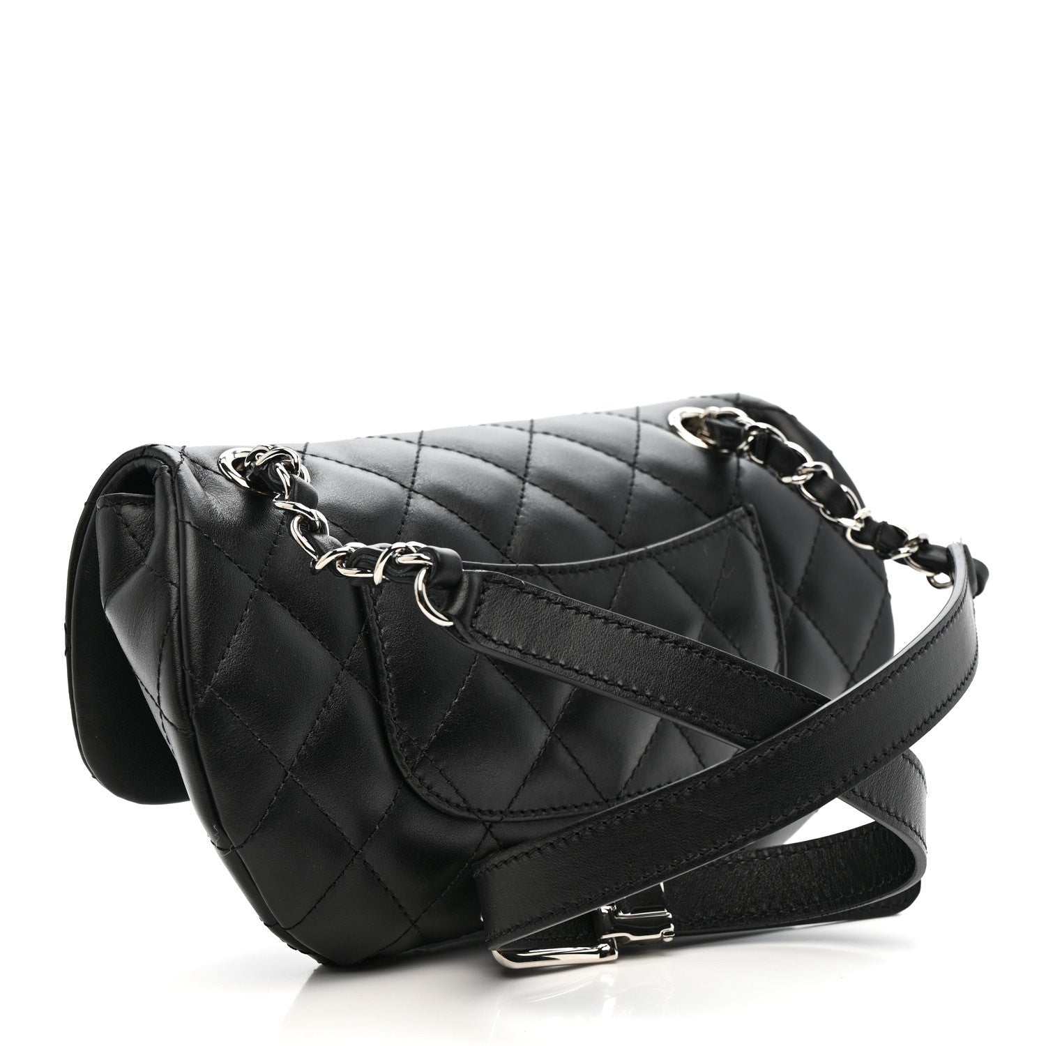Calfskin Quilted CC Uniform Flap Belt Bag Black