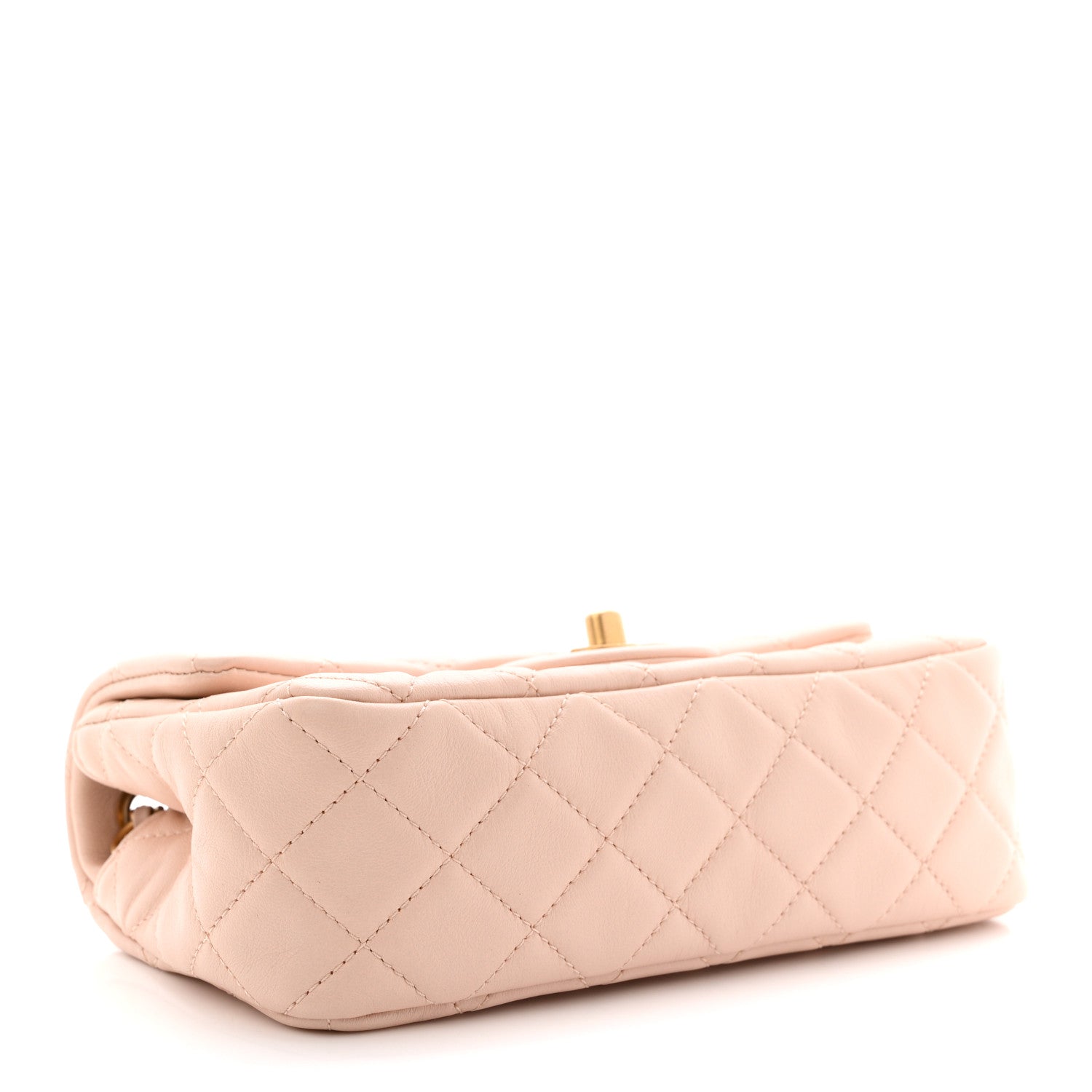 Lambskin Quilted Mini Rectangular Pearl Crush Flap Light Beige