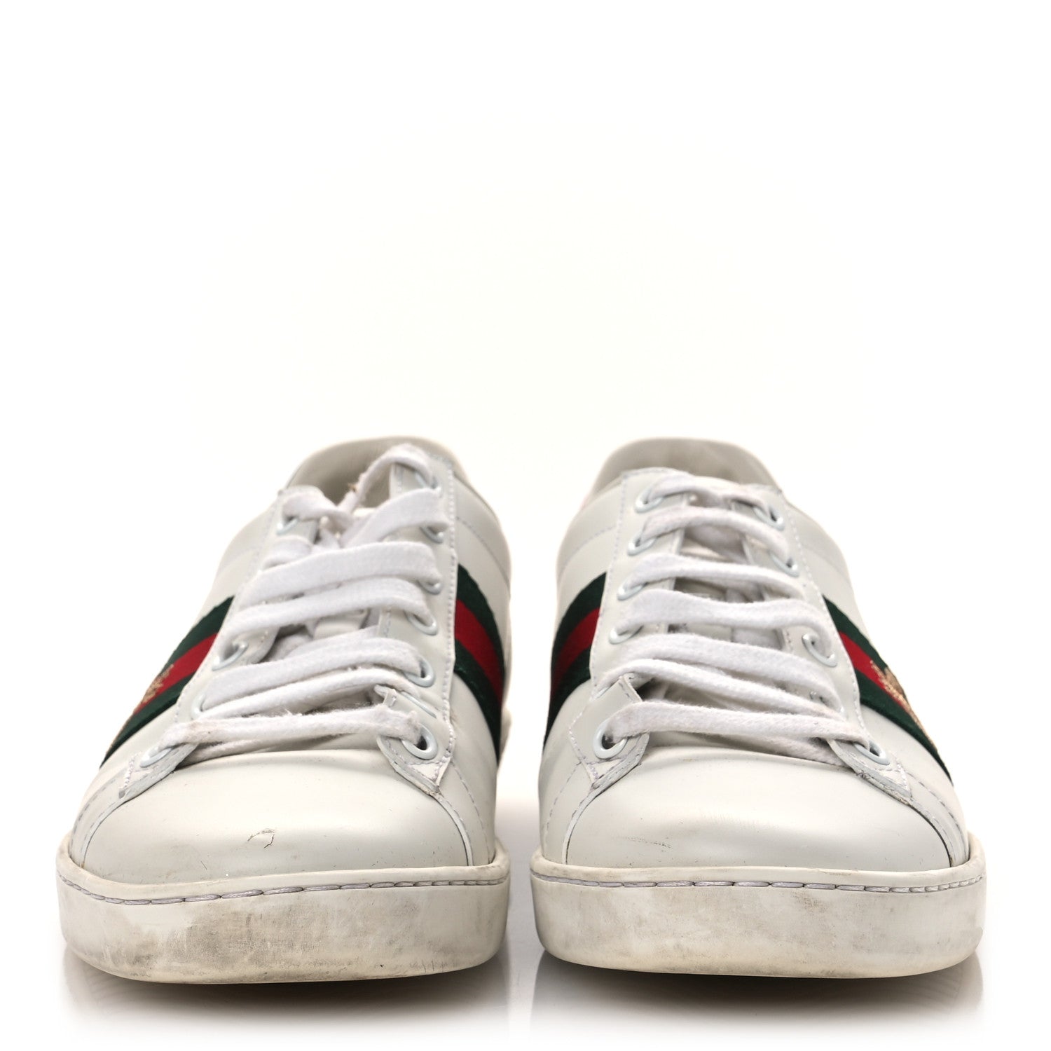 Calfskin Ayers Bee Embroidered Womens Ace Sneakers 38 White Green