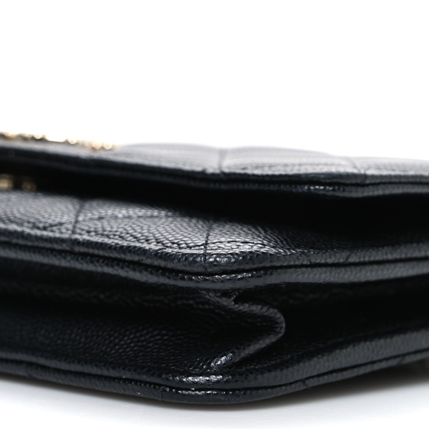 Shiny Caviar Enamel Quilted CC Wallet On Chain WOC Black
