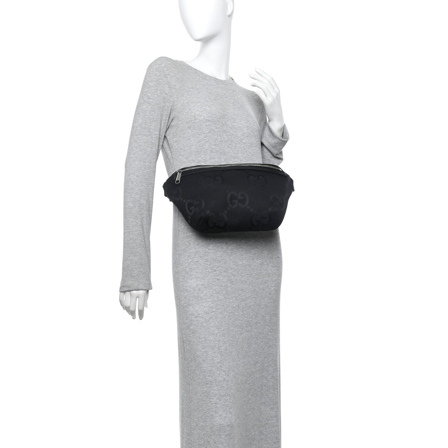 Monogram Jumbo GG Textured Dollar Calfskin Web Belt Bag Black