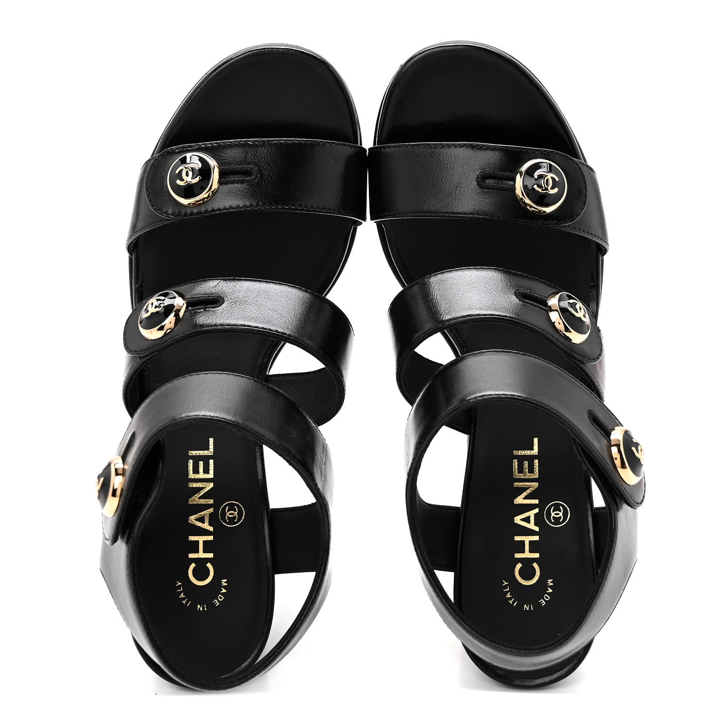 Shiny Calfskin CC Sandals 38.5 Black