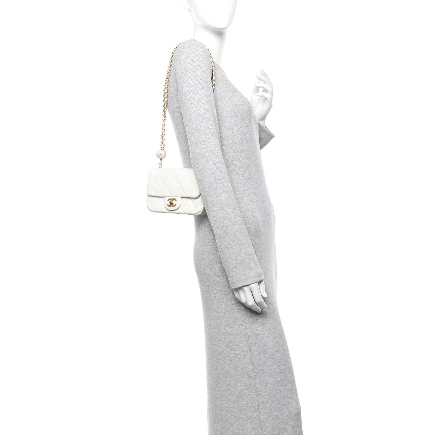 Lambskin Quilted Pearl Small Flap White