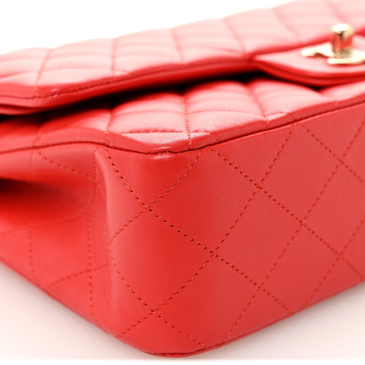 Lambskin Quilted Medium Double Flap Red