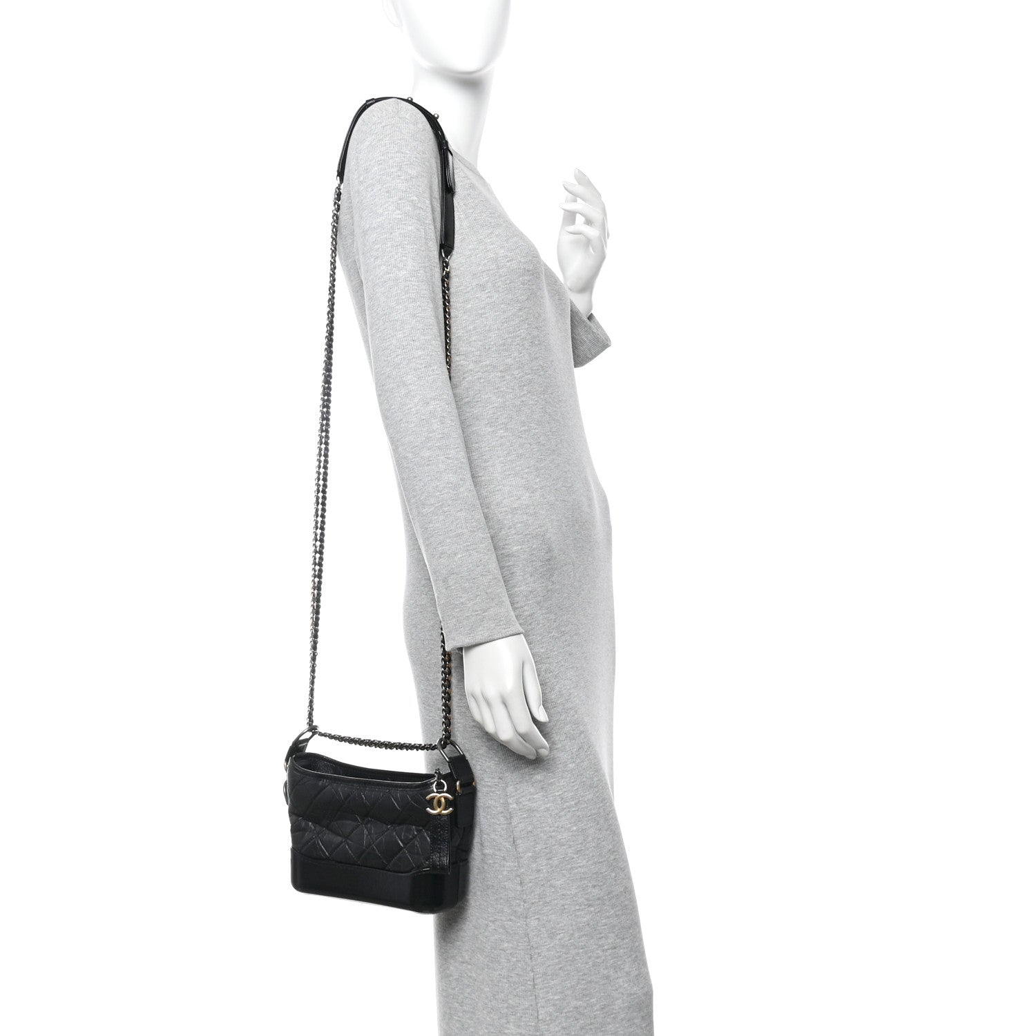 Aged Calfskin Quilted Small Gabrielle Hobo Black