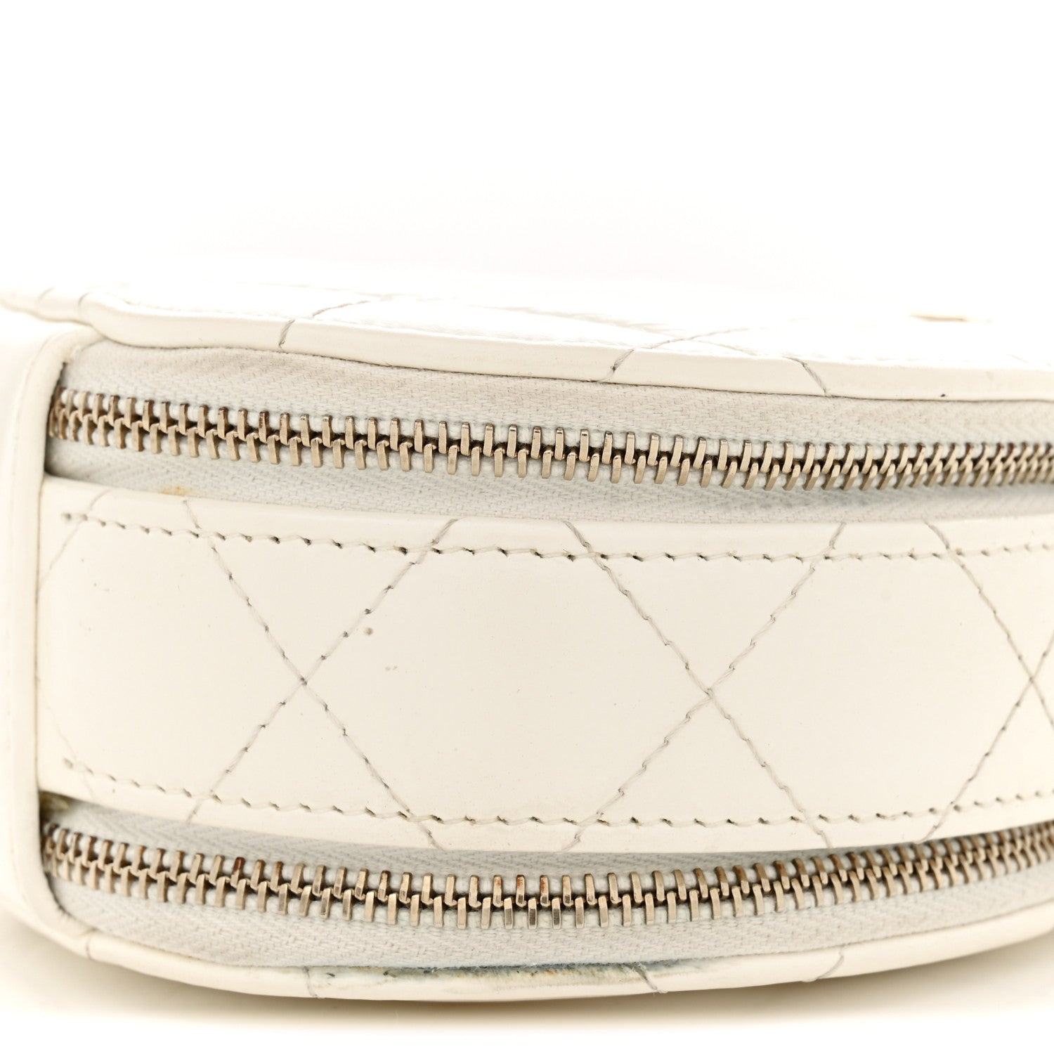 Lambskin Quilted Round Handle With Care Vanity With Chain White