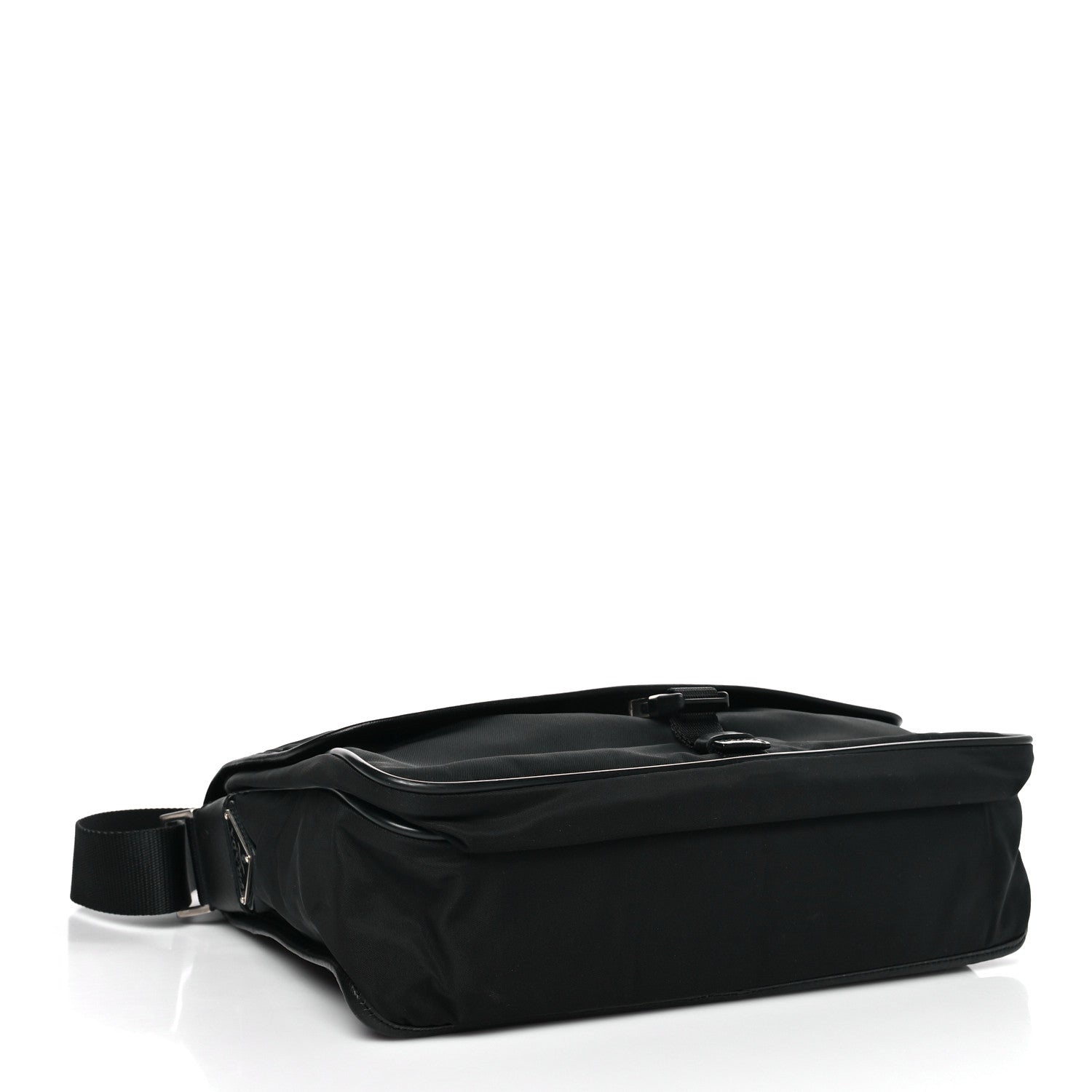 Tessuto Nylon Saffiano Single Snap Buckle Flap Messenger Bag Black